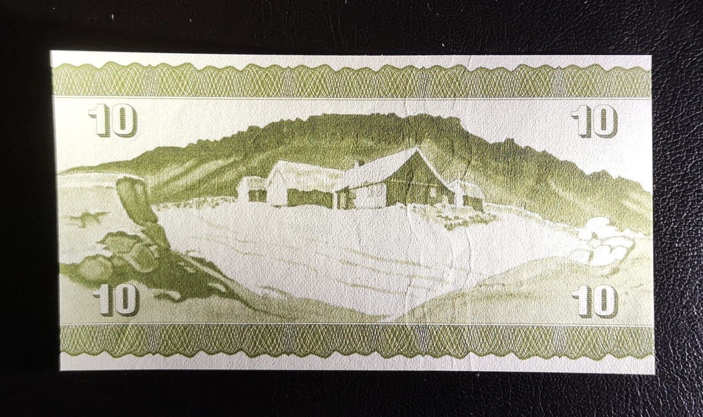 《张总收藏》122期-大美外币 法罗群岛1974年A0冠10克朗UNC A0744C 代表74年 少见品种 有质感 背面水墨画 Pick#18a