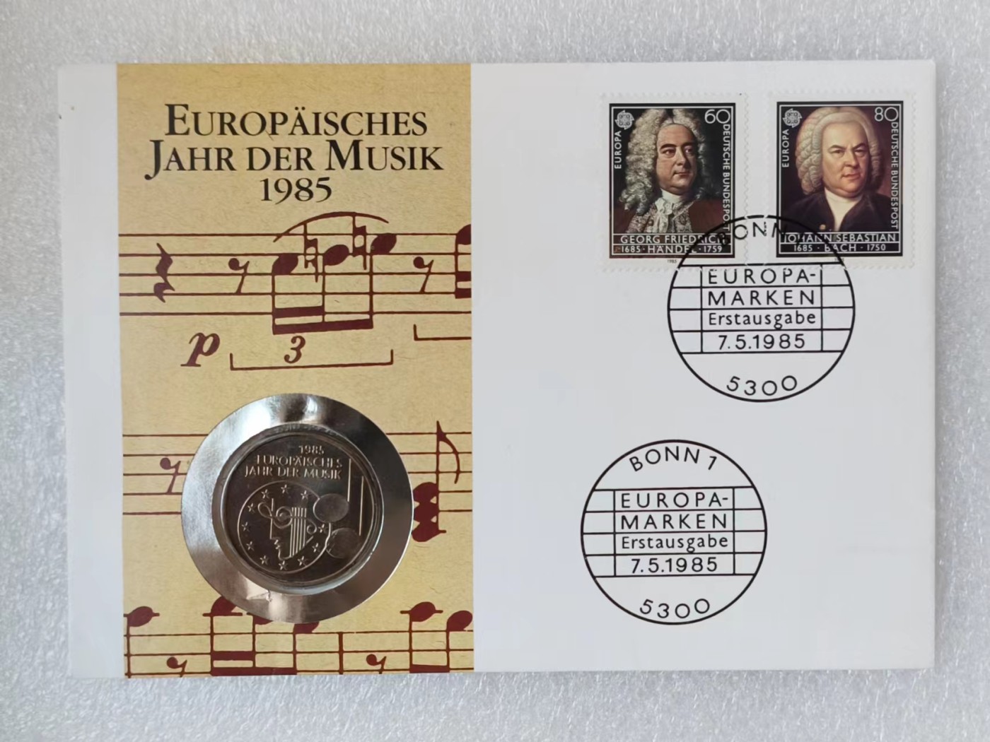 瓶子🏺第114期拍卖会  德国1985年5马克 欧洲音乐节 文化艺术 纪念币邮封