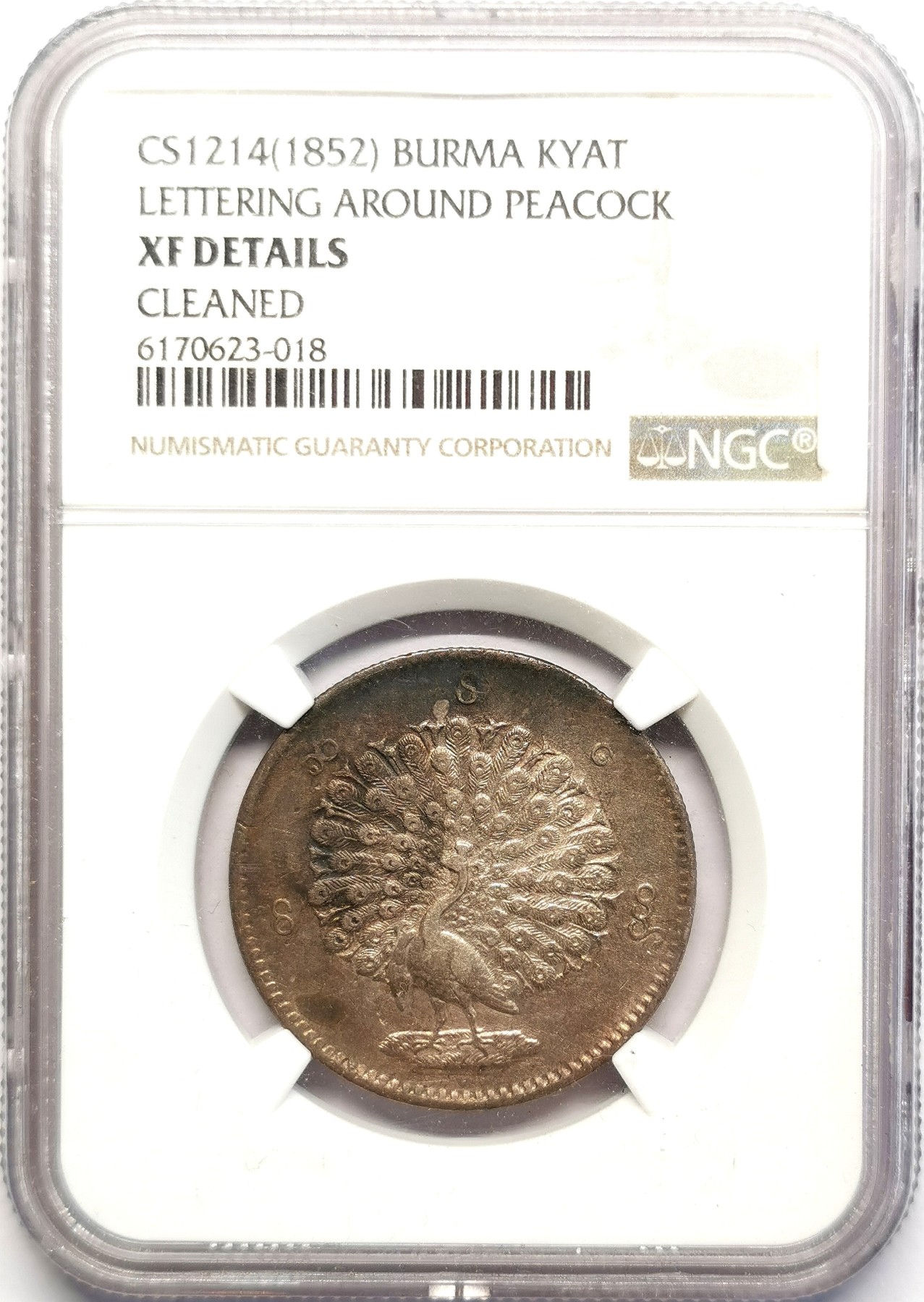 凡希社世界钱币微拍第二百五十一期 1852缅甸孔雀KYAT银币NGC-XFD