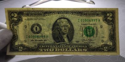 4张~美国2美元豹子号111、222、999有4无4无47靓号靓品