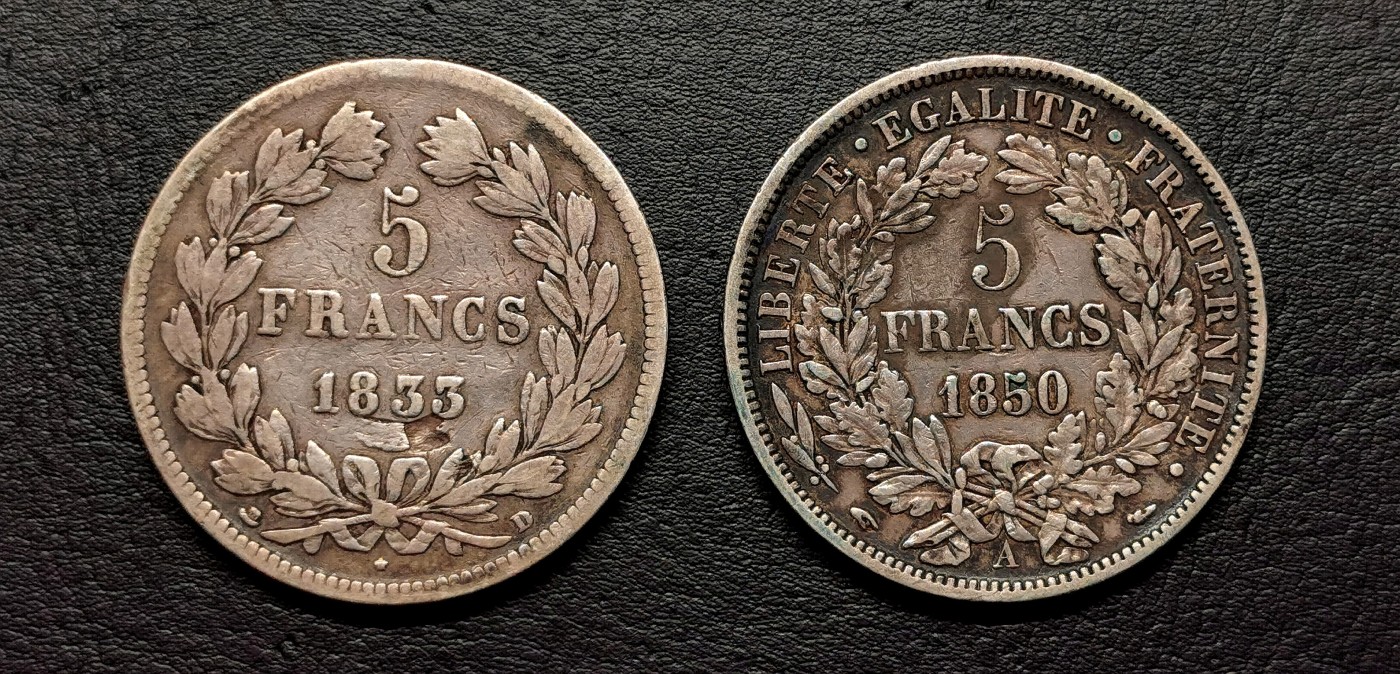 凡希社世界钱币微拍第二百五十一期 法国5法郎大银两枚