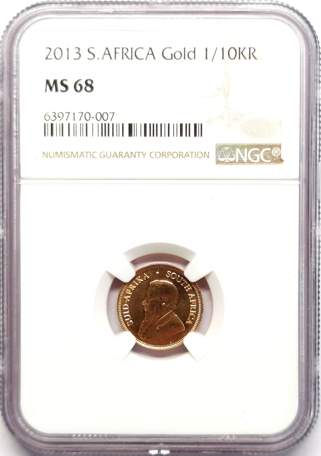 凡希社世界钱币微拍第二百五十一期 2013南非克鲁格1/10K金币NGC-MS68