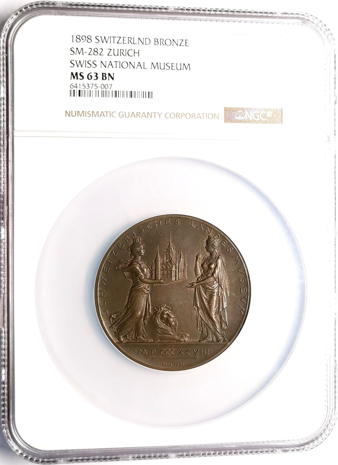 凡希社世界钱币微拍第二百五十一期 1898瑞士国家博物馆纪念铜章NGC-MS63