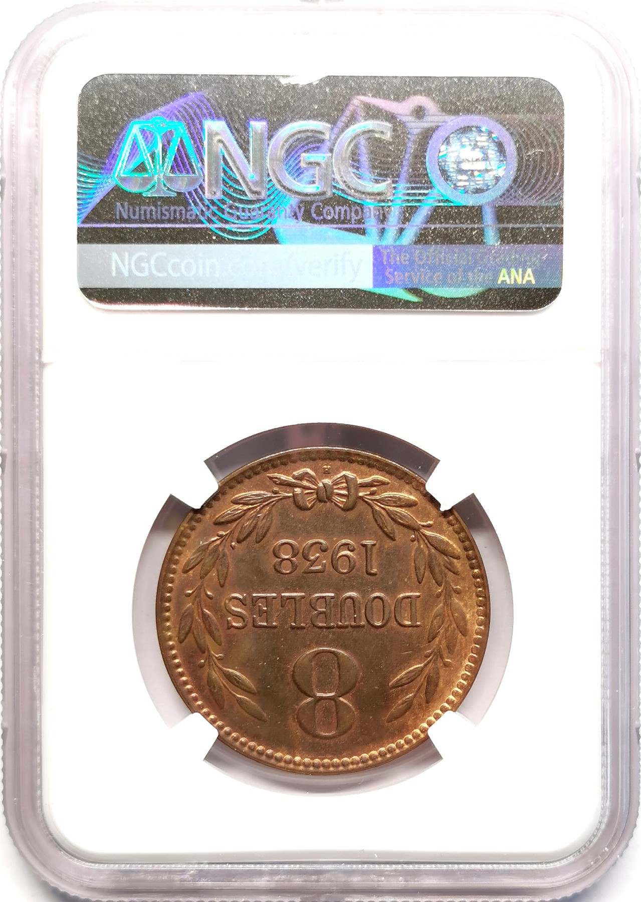 凡希社世界钱币微拍第二百五十一期 1938H根西8道波大铜NGC-MS62