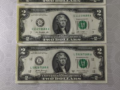 4张~美国2美元88双尾无4无47无457靓号美品