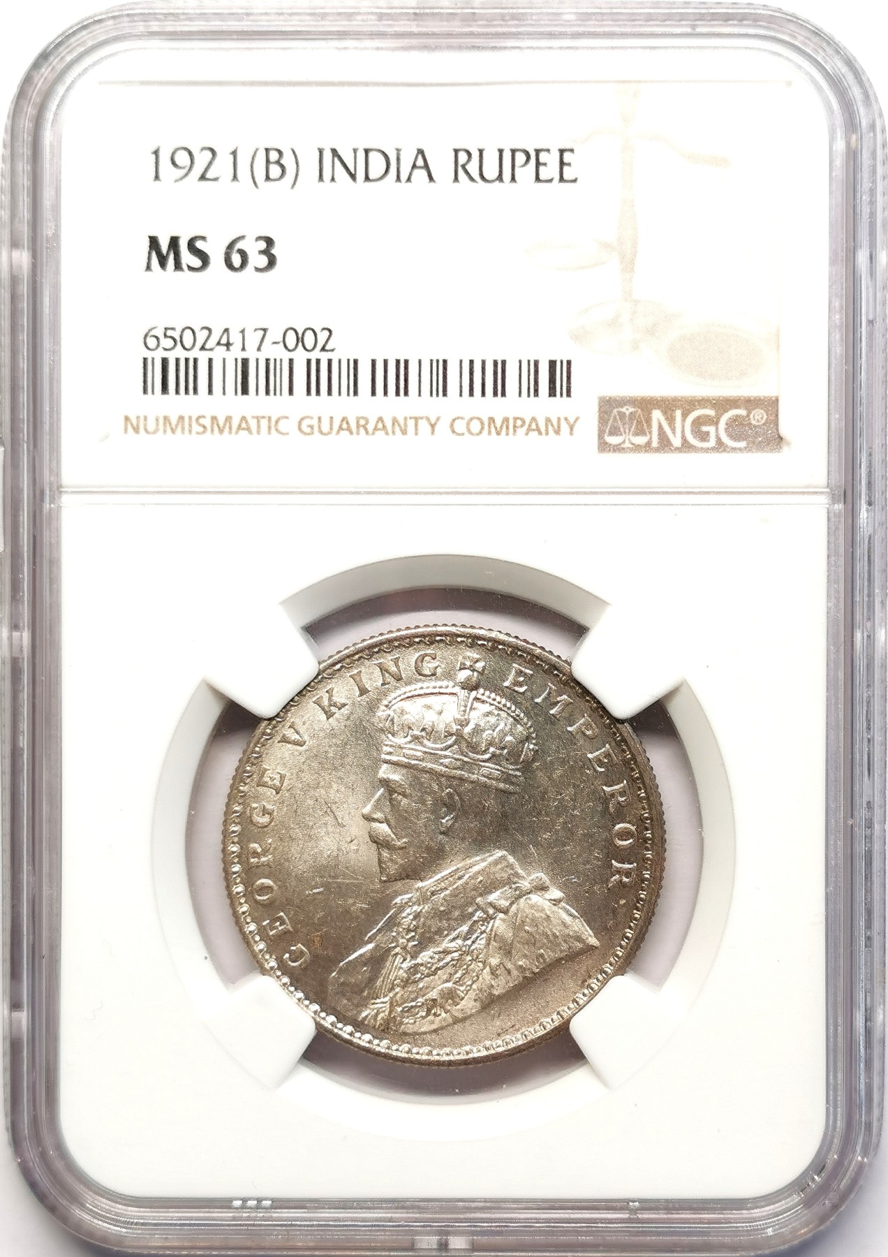 凡希社世界钱币微拍第二百五十一期 1921B英属印度乔五卢比NGC-MS63