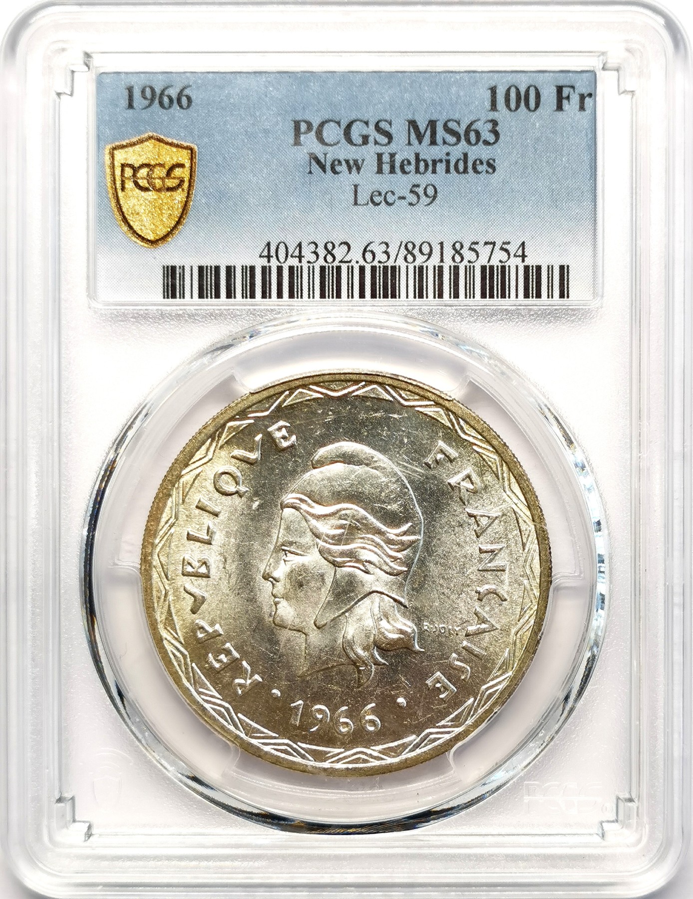 凡希社世界钱币微拍第二百五十一期 1966法属新赫布里底100法郎大银PCGS-MS63
