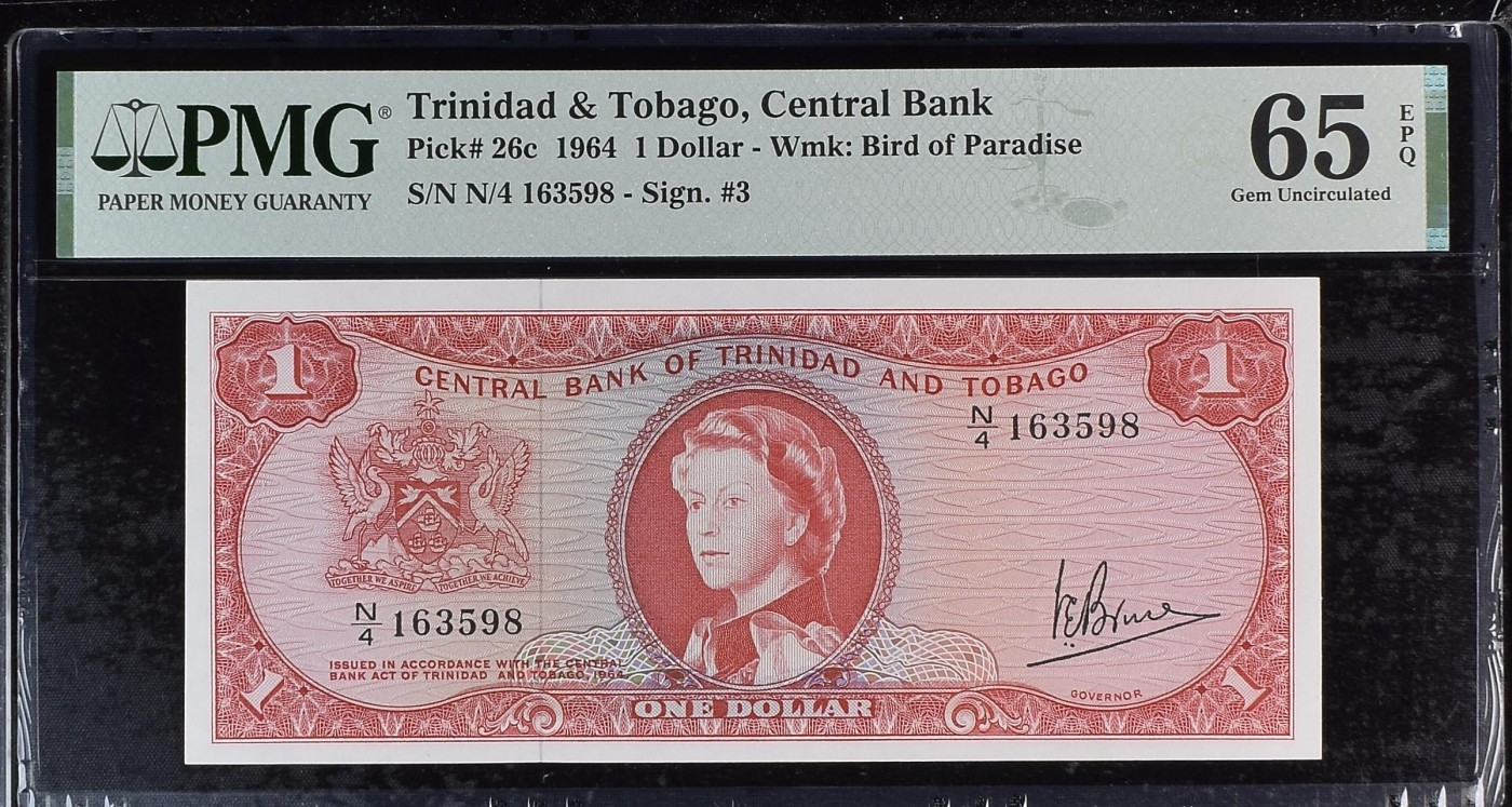 收藏联盟Quantum Auction 第298期拍卖  特立尼达和多巴哥1964年1元  PMG65