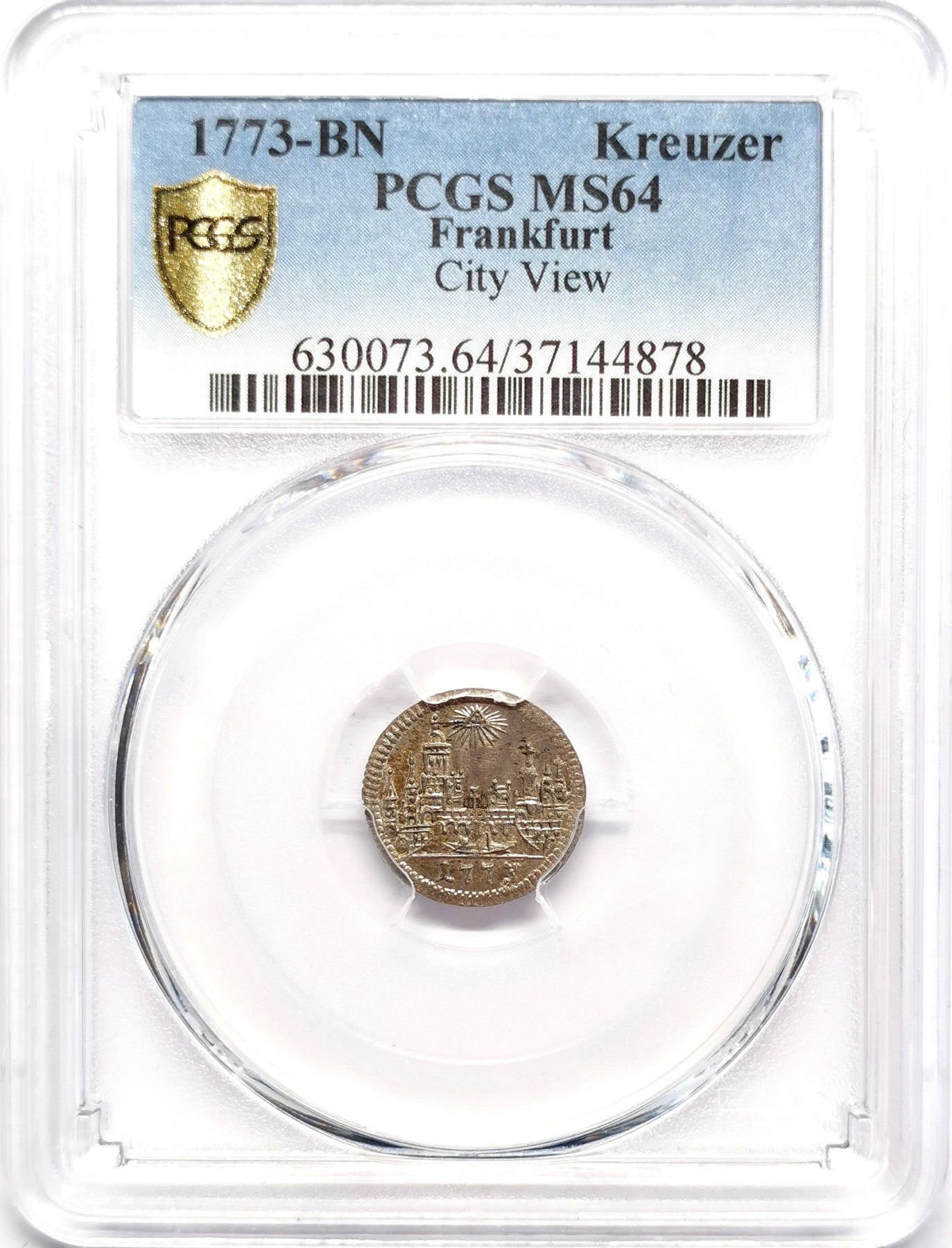 凡希社世界钱币微拍第二百五十一期 1773法兰克福城市景观1K银辅币PCGS-MS64品相罕见！