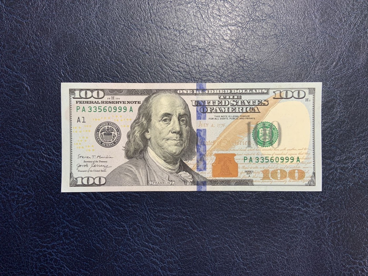 收藏联盟Quantum Auction 第298期拍卖  美国联邦储备券2017年100美元 品相UNC 号码无4 豹子号