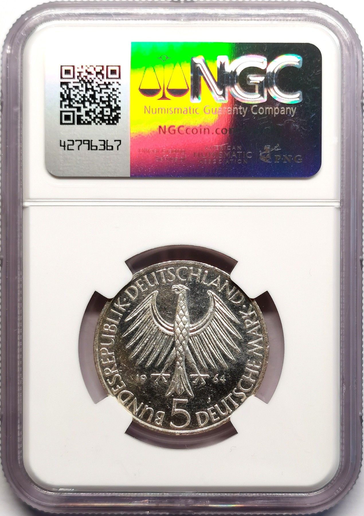 凡希社世界钱币微拍第二百五十一期 1964J德国费希特5马克NGC-MS64PL