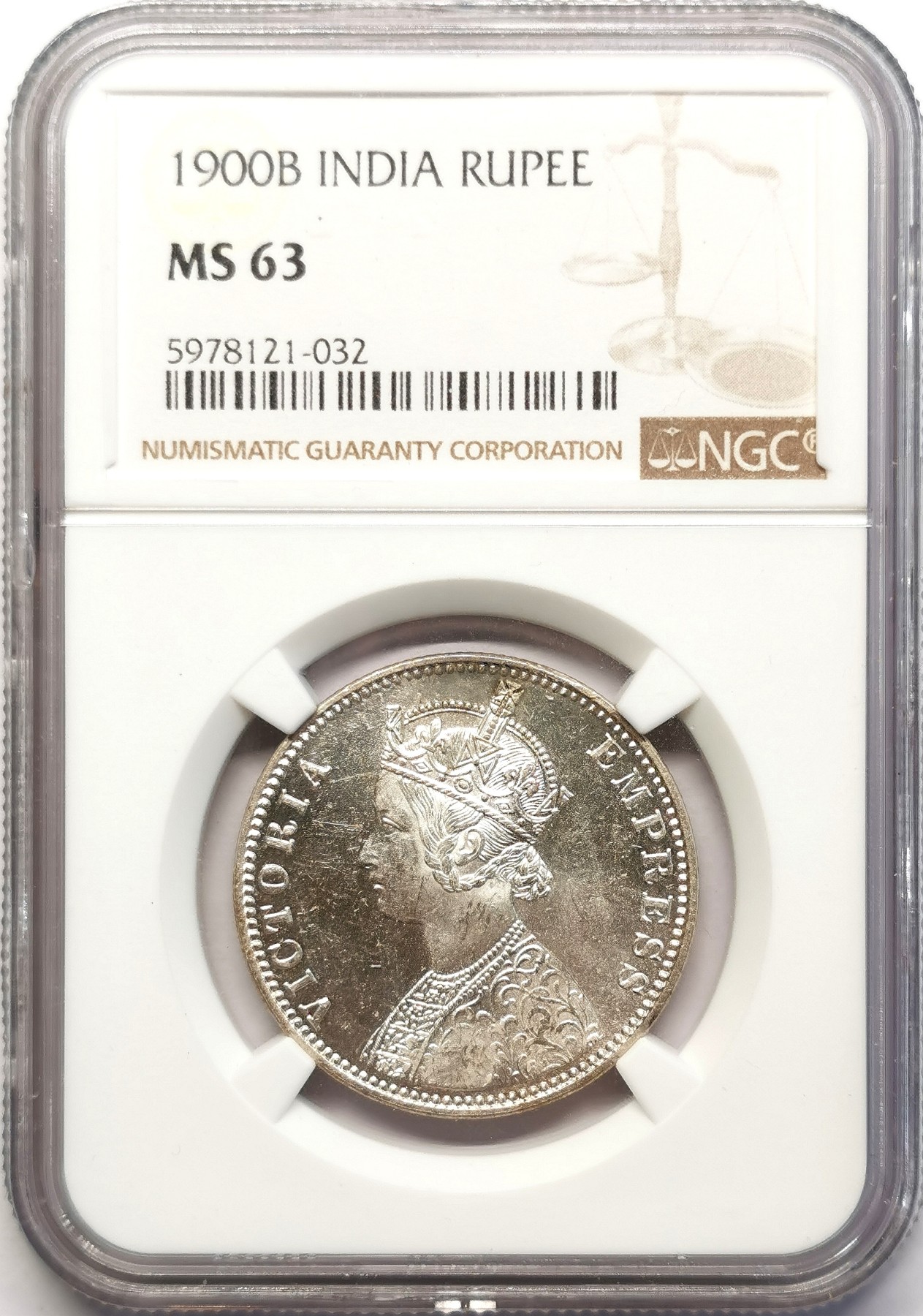 凡希社世界钱币微拍第二百五十一期 1900B英属印度小维卢比NGC-MS63