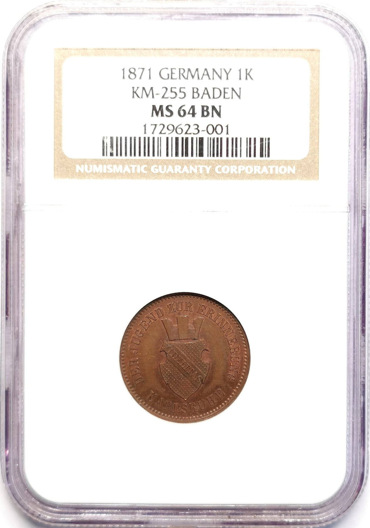 凡希社世界钱币微拍第二百五十一期 1871巴登克鲁泽铜币NGC-MS64