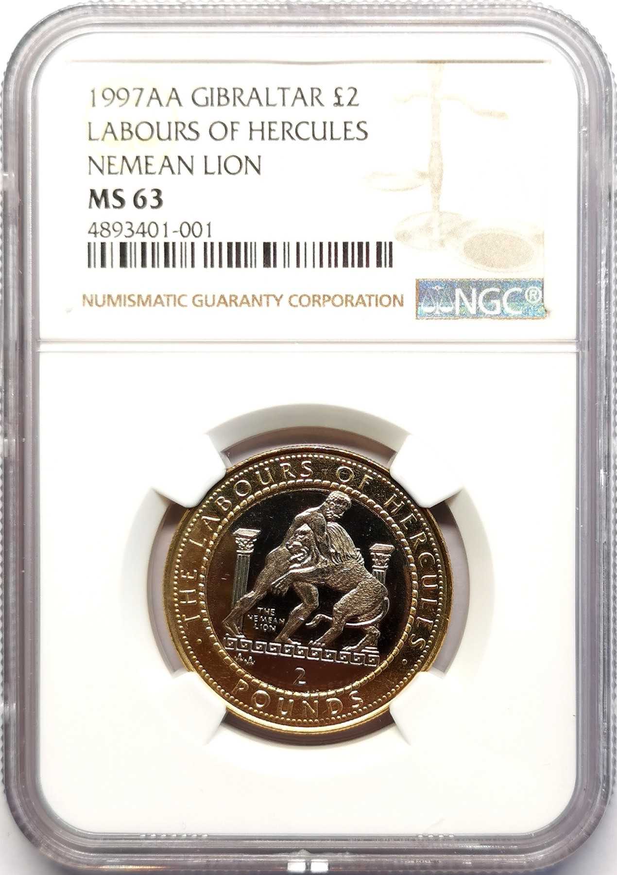 凡希社世界钱币微拍第二百五十一期 1997马恩岛赫拉克勒斯搏狮2镑双金属NGC-MS63
