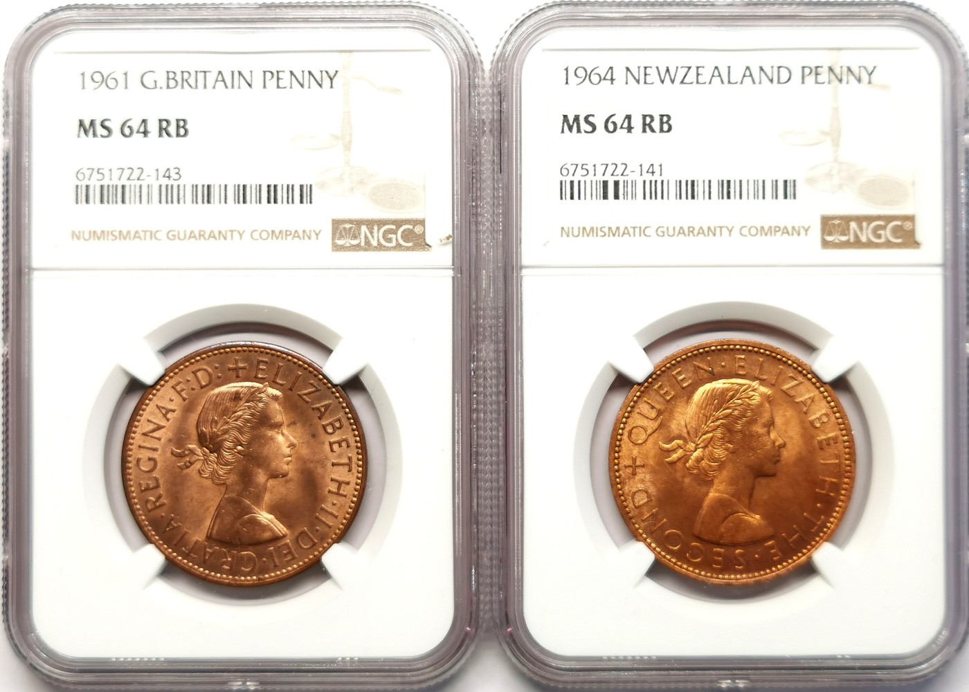 凡希社世界钱币微拍第二百五十一期 英国新西兰便士一对NGC