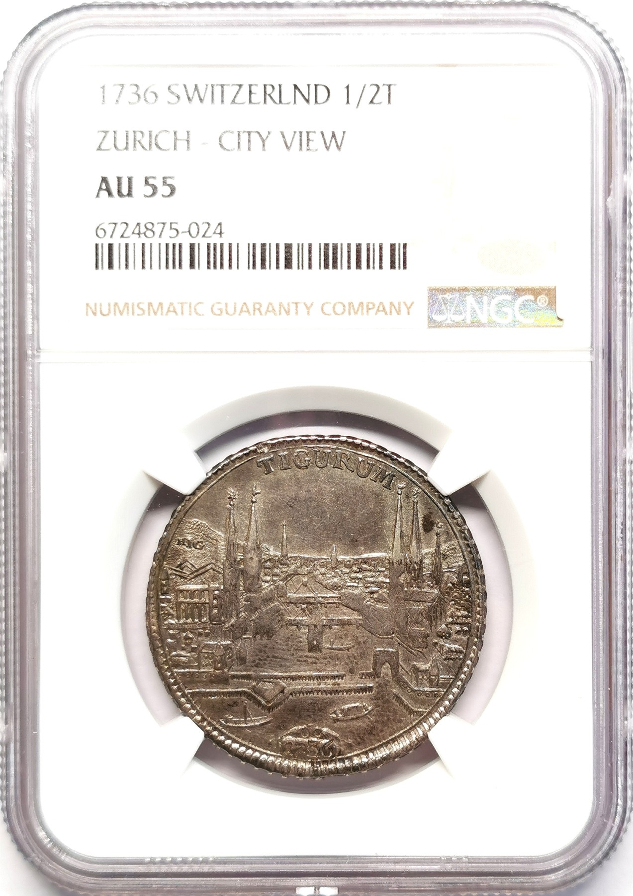 凡希社世界钱币微拍第二百五十一期 1736苏黎世城市景观1/2泰勒NGC-AU55