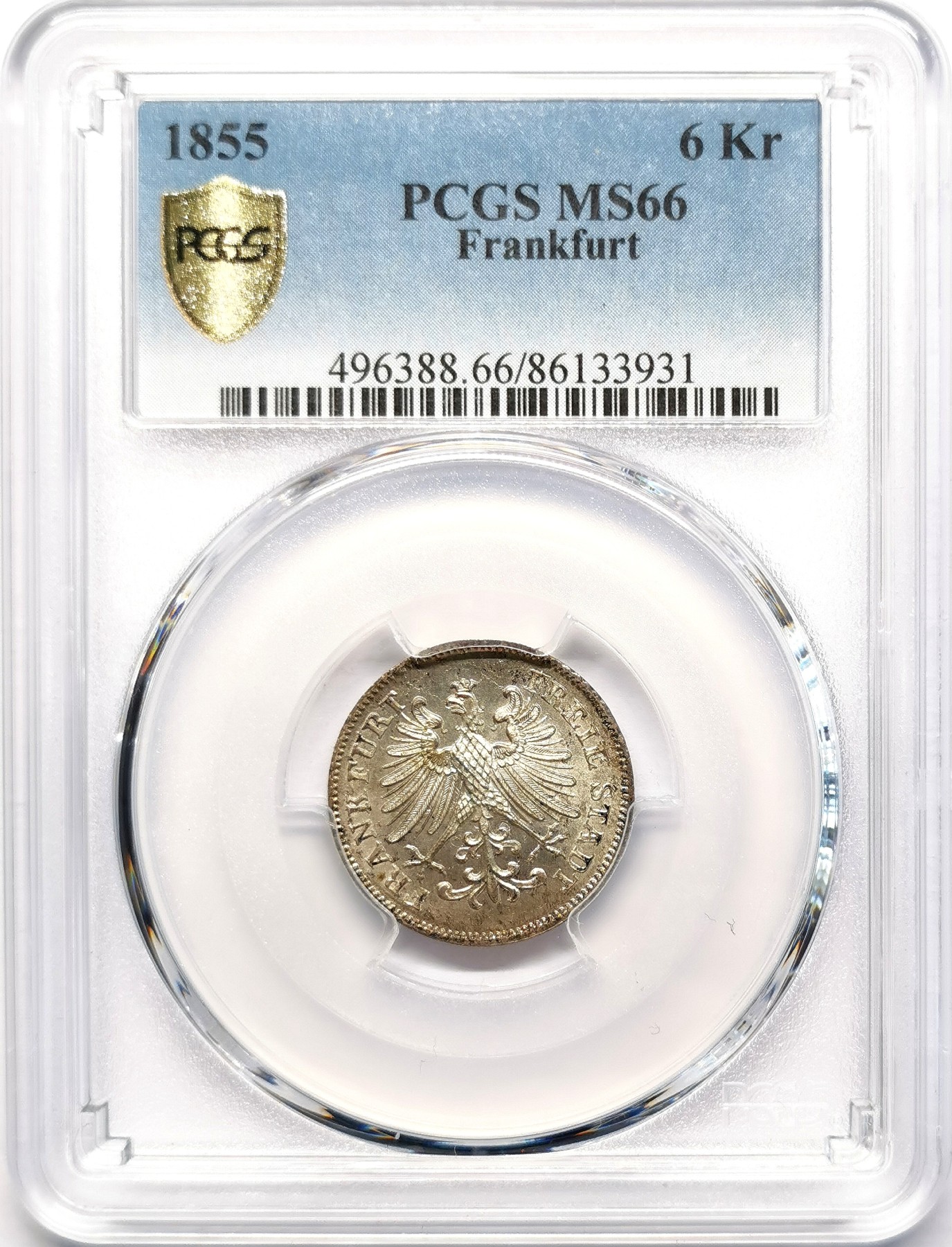 凡希社世界钱币微拍第二百五十一期 1855法兰克福6K银辅币PCGS-MS66