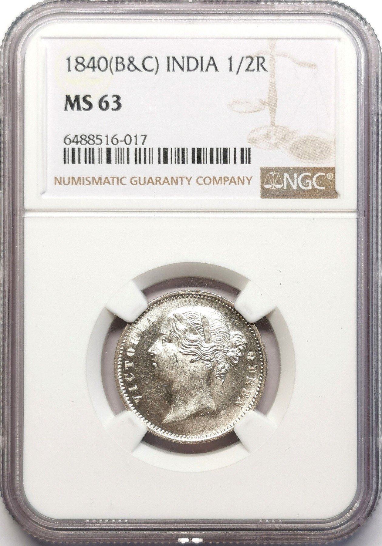 凡希社世界钱币微拍第二百五十一期 荐！1840东印度公司小维1/2卢比NGC-MS63原色银光罕见品相！