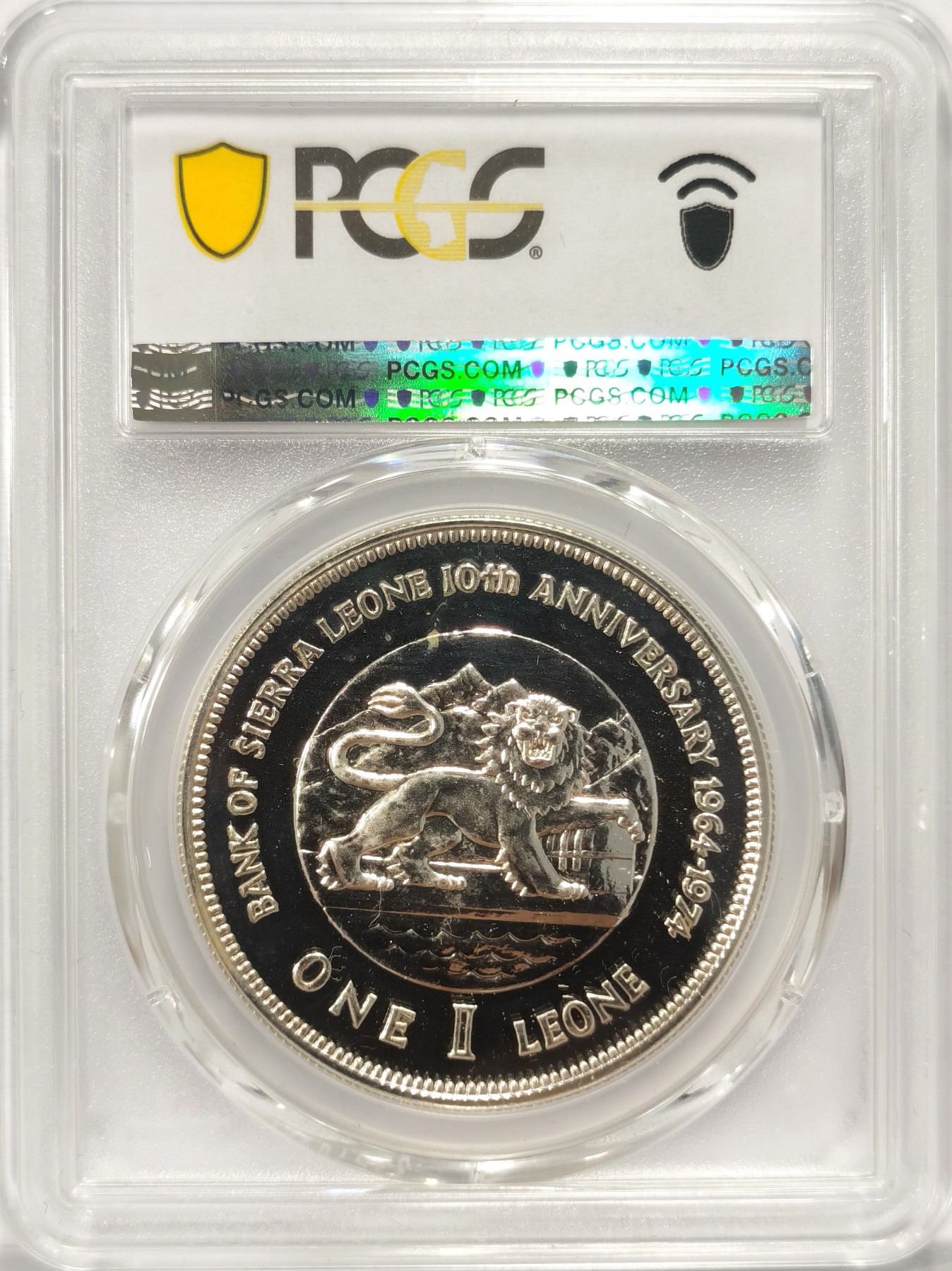 博洋堂世界钱币拍卖第048期（全场包邮） 亚军分 PCGS PR67 塞拉利昂1974年独立首款1利昂大银币 正面国父史蒂文斯，背面塞拉利昂国徽，设计精美
