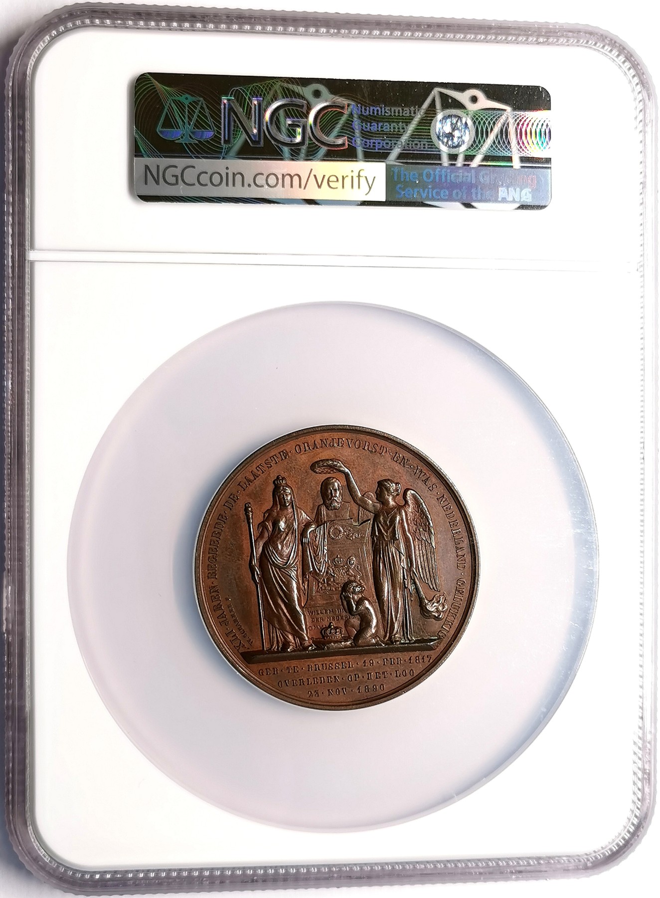 凡希社世界钱币微拍第二百五十一期 1890德国纪念荷兰国王威廉三世逝世铜章NGC-MS62