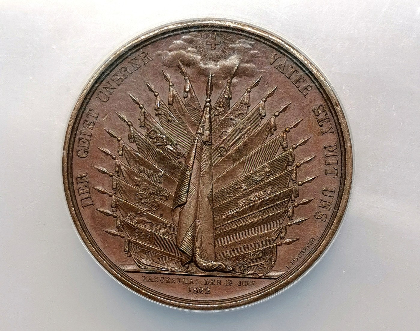 凡希社世界钱币微拍第二百五十一期 1822瑞士朗根塔尔纪念铜章NGC-MS64