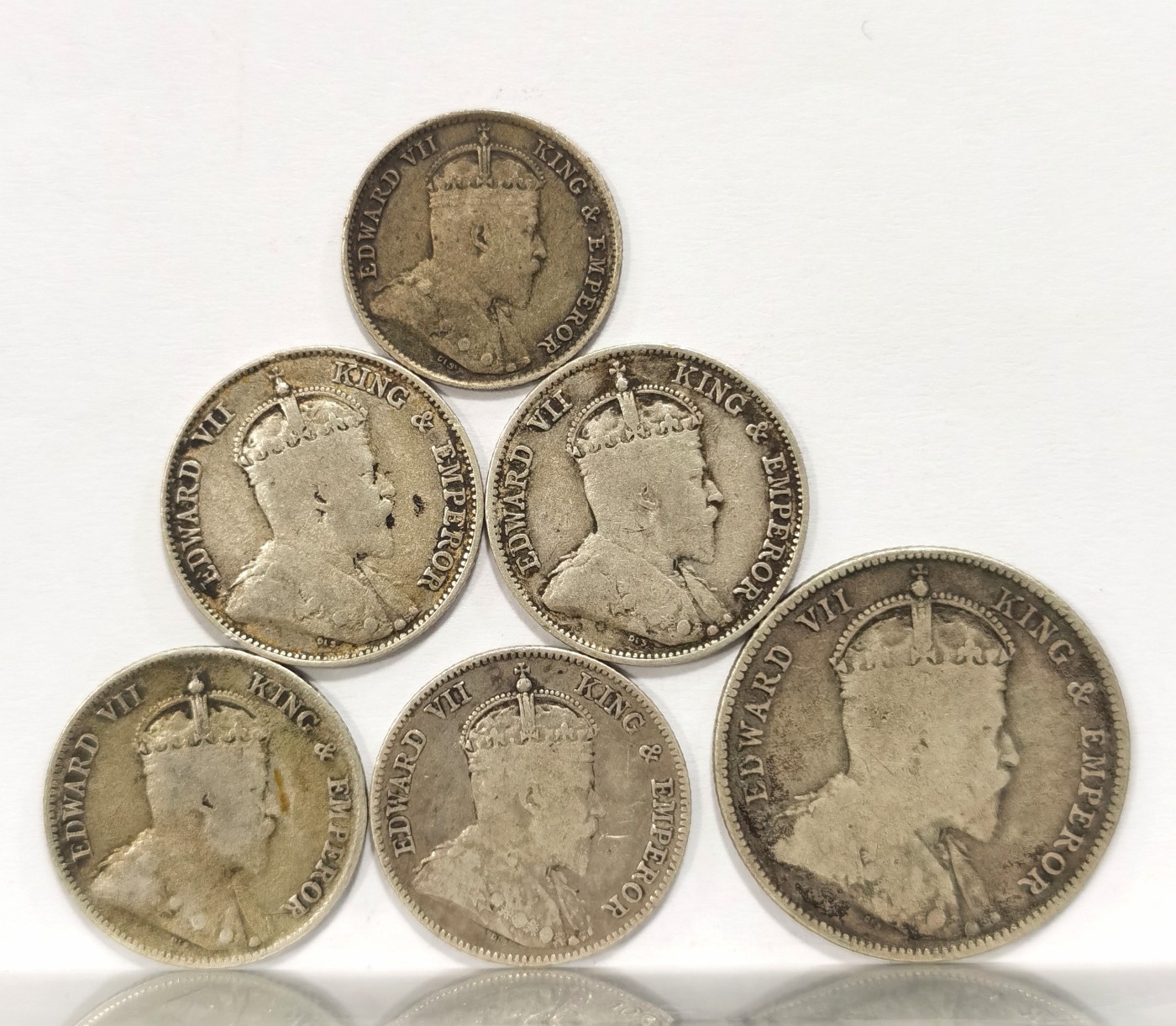 博洋堂世界钱币拍卖第048期（全场包邮） 香港1902/1904年爱德华七世二毫、一毫、五仙银币一组共六枚，自然流通包浆