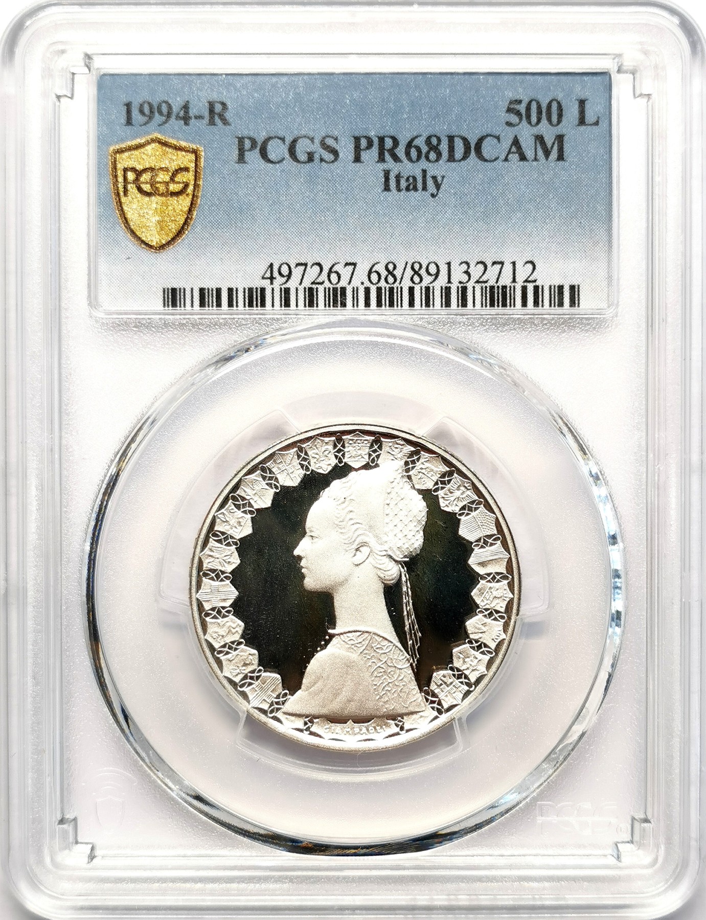 凡希社世界钱币微拍第二百五十一期 1994意大利哥伦布帆船500里拉银币精铸PCGS-PF68DCAM