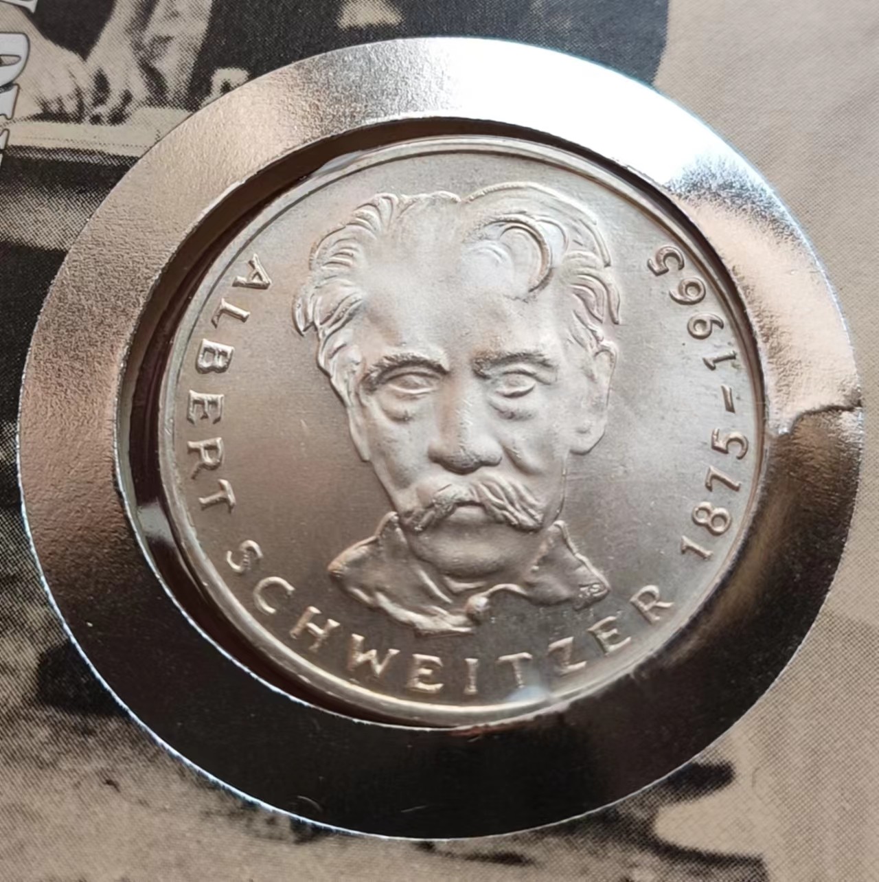 瓶子🏺第114期拍卖会  德国 西德1975年5马克纪念银币 著名学者史怀哲 邮币封