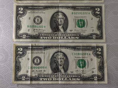 4张~美国2美元豹子号111、222、999有4无4无47靓号靓品