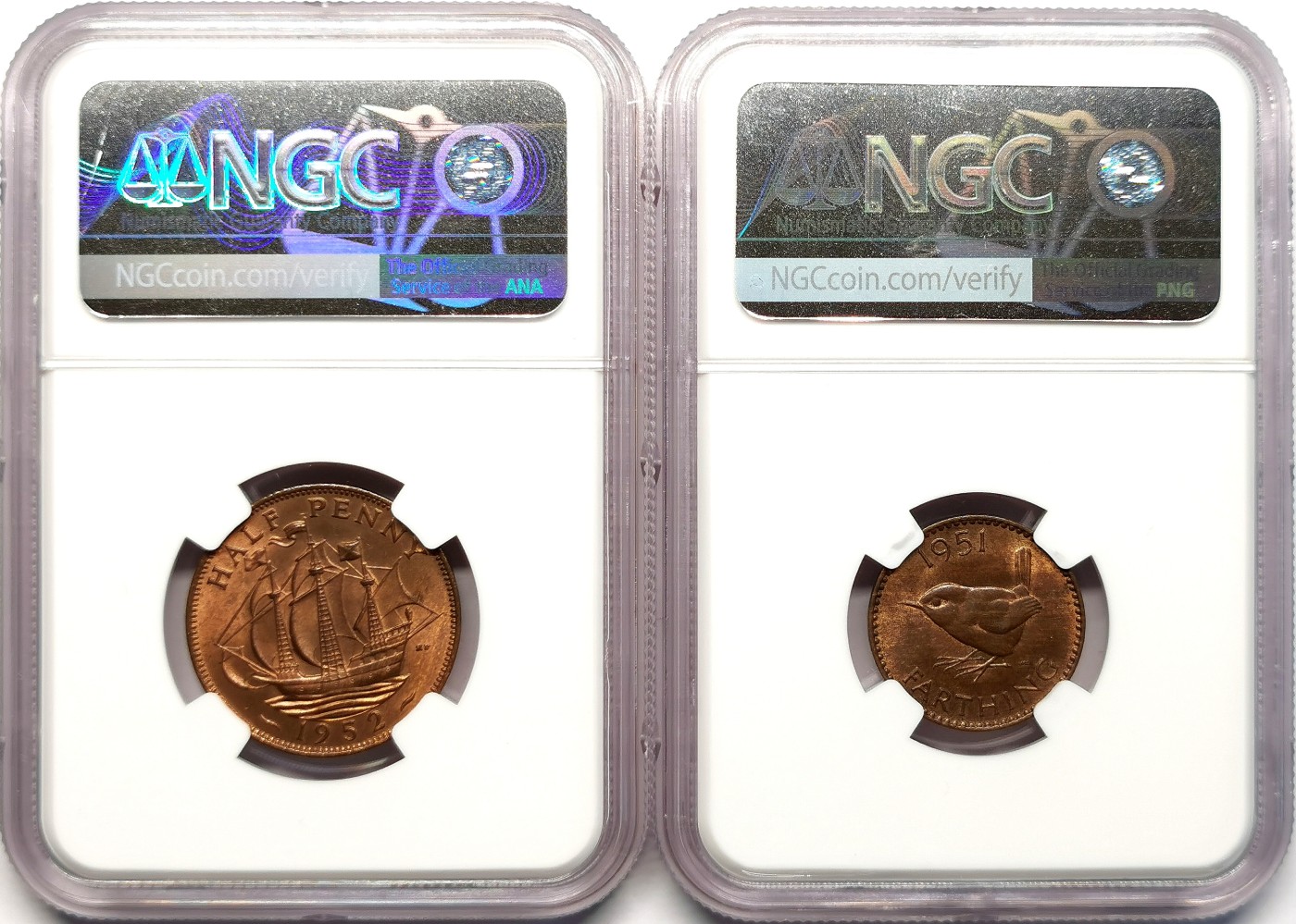 凡希社世界钱币微拍第二百五十一期 英国乔六1/4D1/2D一对NGC