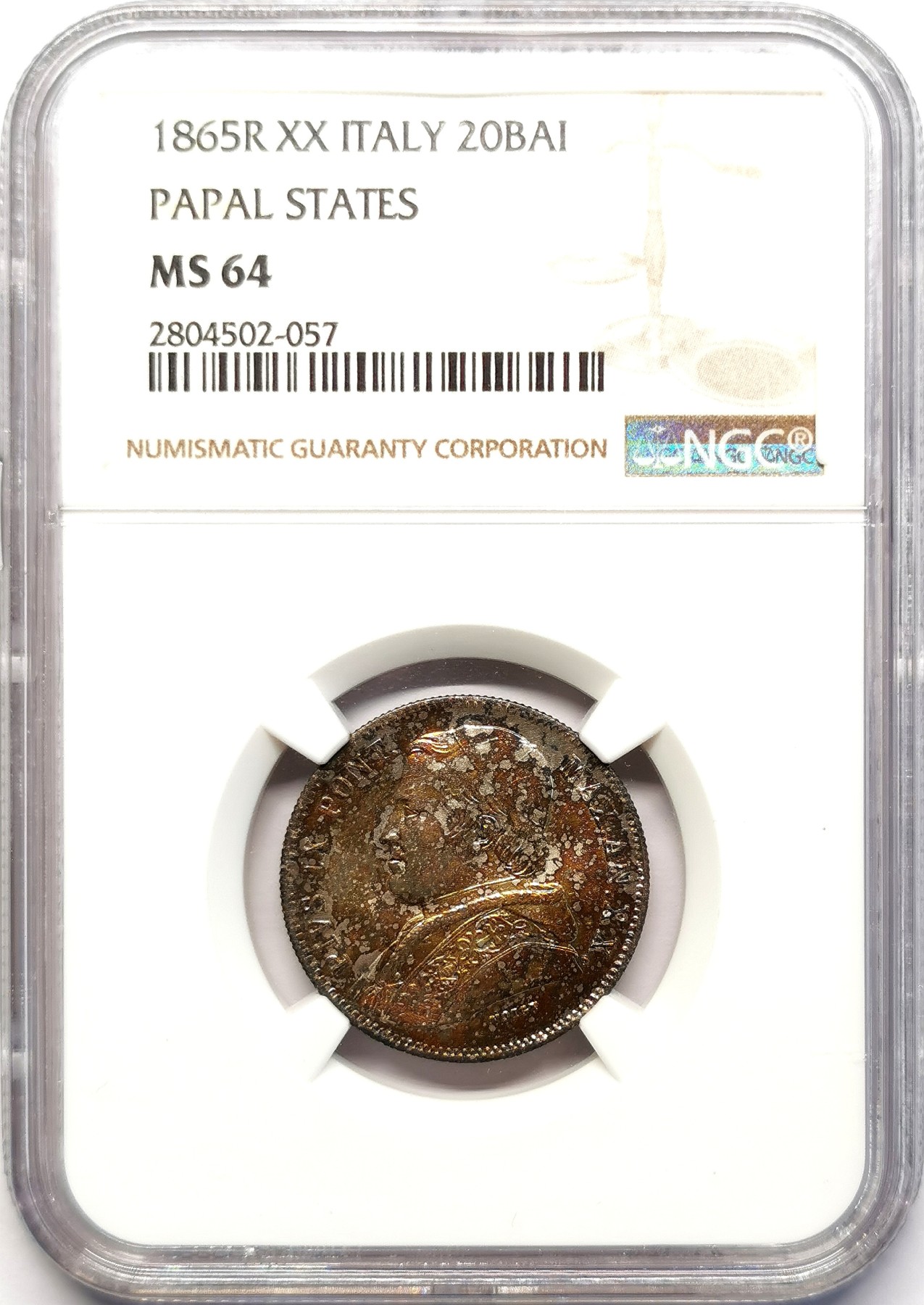 凡希社世界钱币微拍第二百五十一期 1865梵蒂冈20B银币NGC-MS64