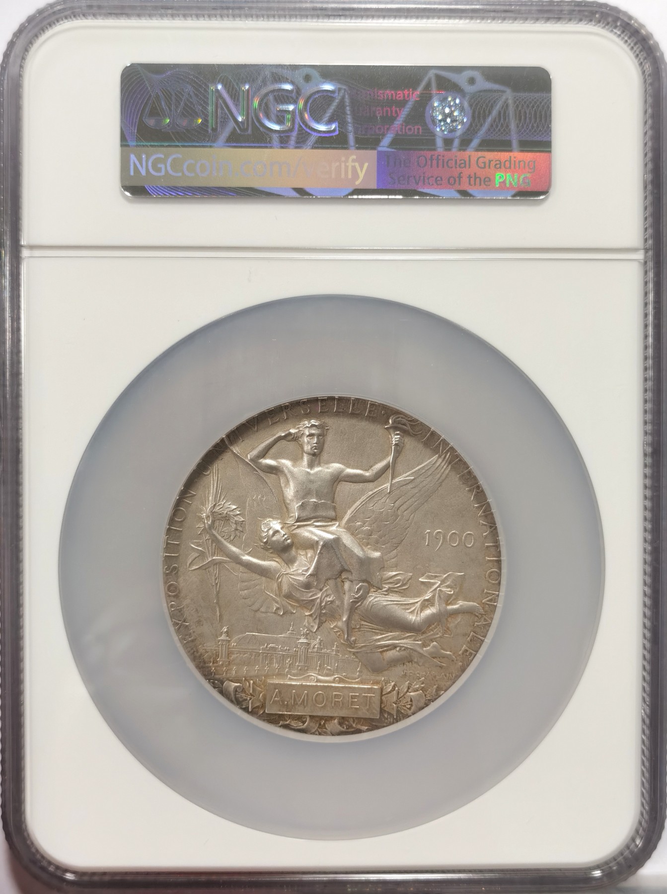 博洋堂世界钱币拍卖第048期（全场包邮） NGC MS64 唯一记录 法国1900年巴黎世博会大银章，直径：63mm，重量：约110克，侧铭：丰饶角+ARGENT，银质版极罕见