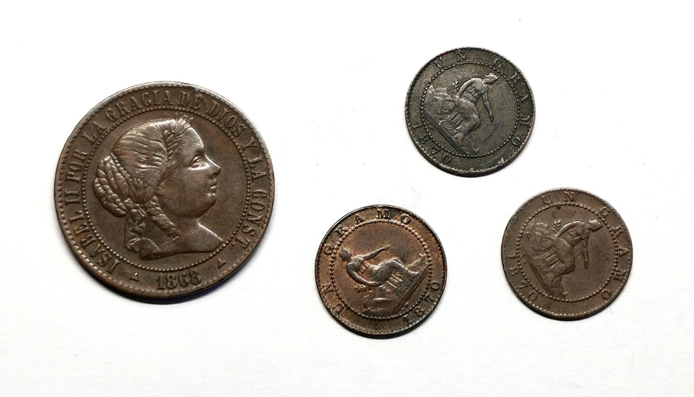 凡希社世界钱币微拍第二百五十一期 西班牙伊莎贝拉铜币四枚一组