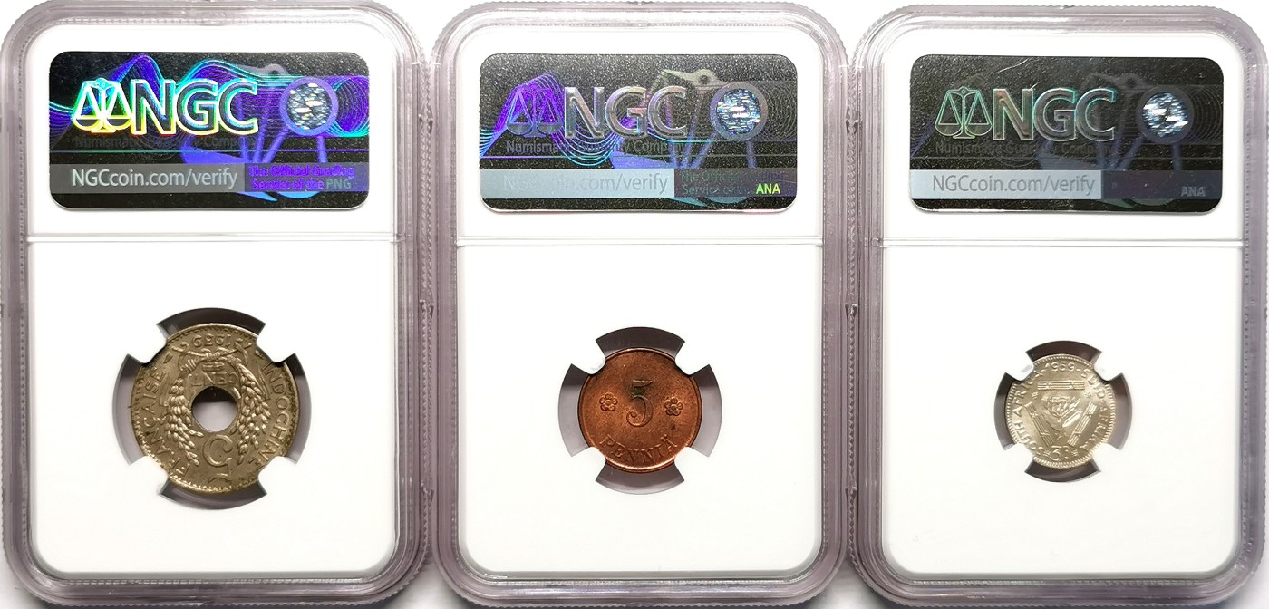 凡希社世界钱币微拍第二百五十一期 芬兰南非法属印支三枚一组NGC