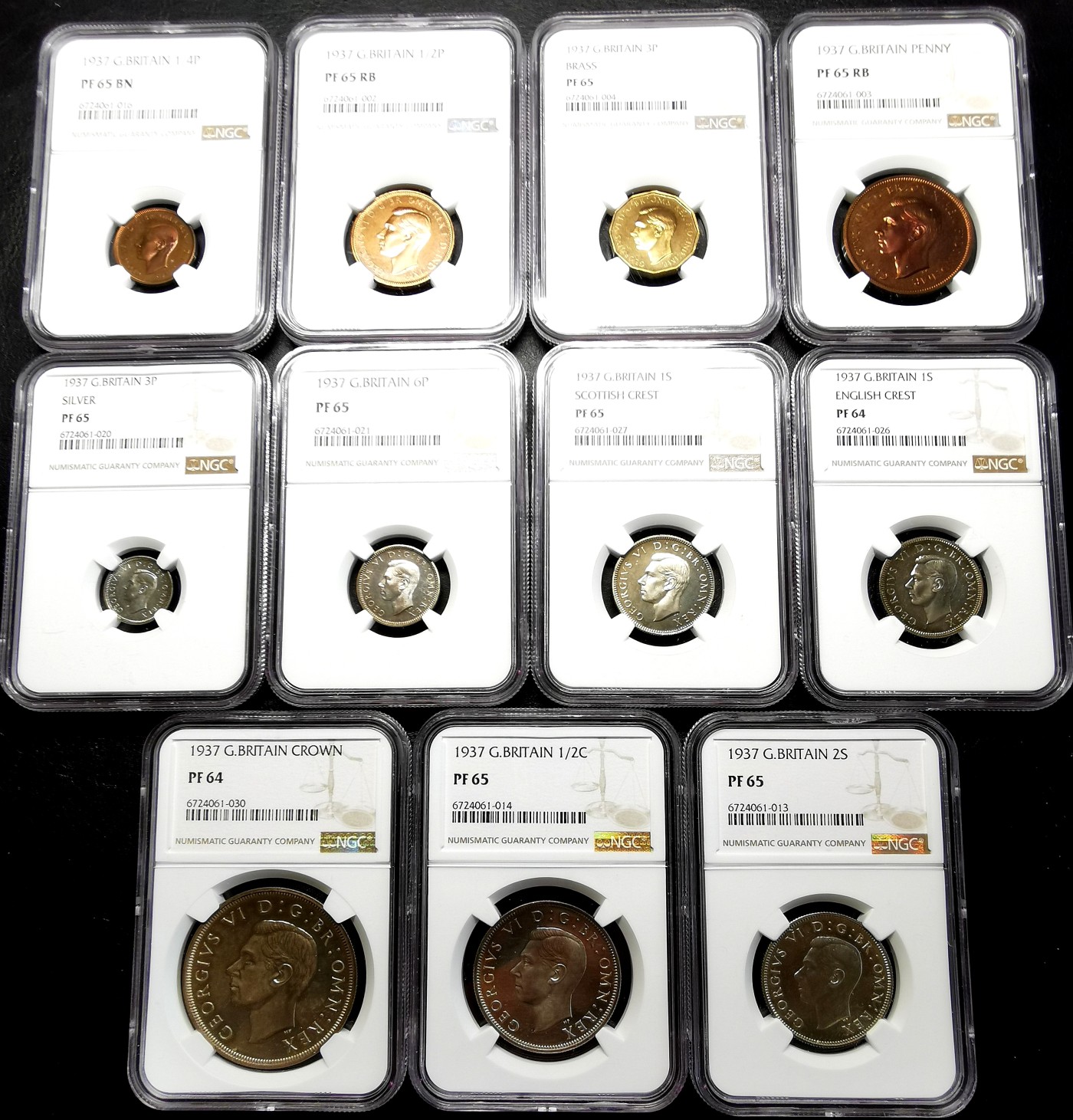 凡希社世界钱币微拍第二百五十一期 1937英国乔治六世精铸PS十五枚NGC评级 原盒状态上佳！