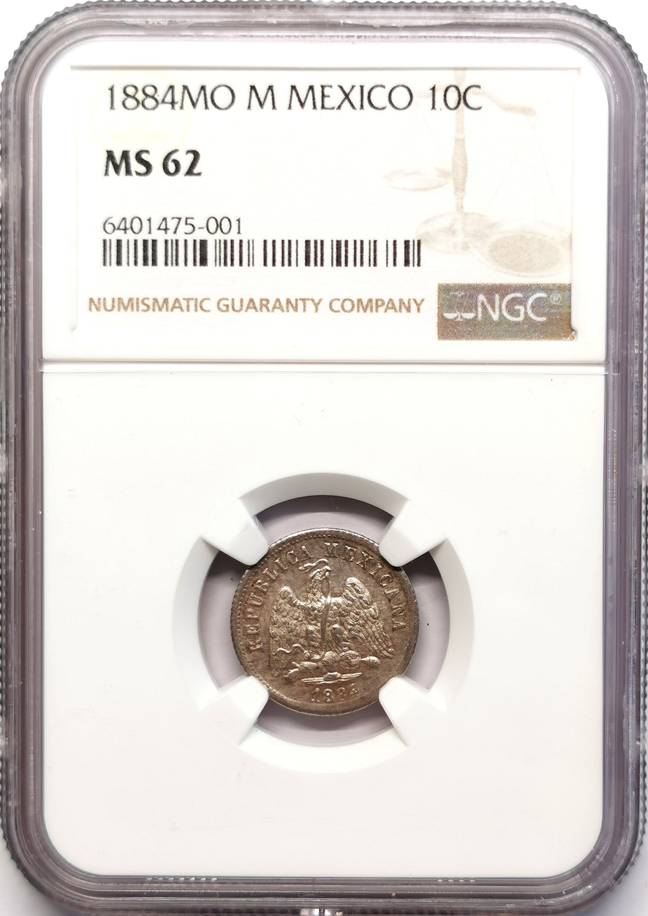 凡希社世界钱币微拍第二百五十一期 1884MO墨西哥鹰洋10分银毫NGC-MS62