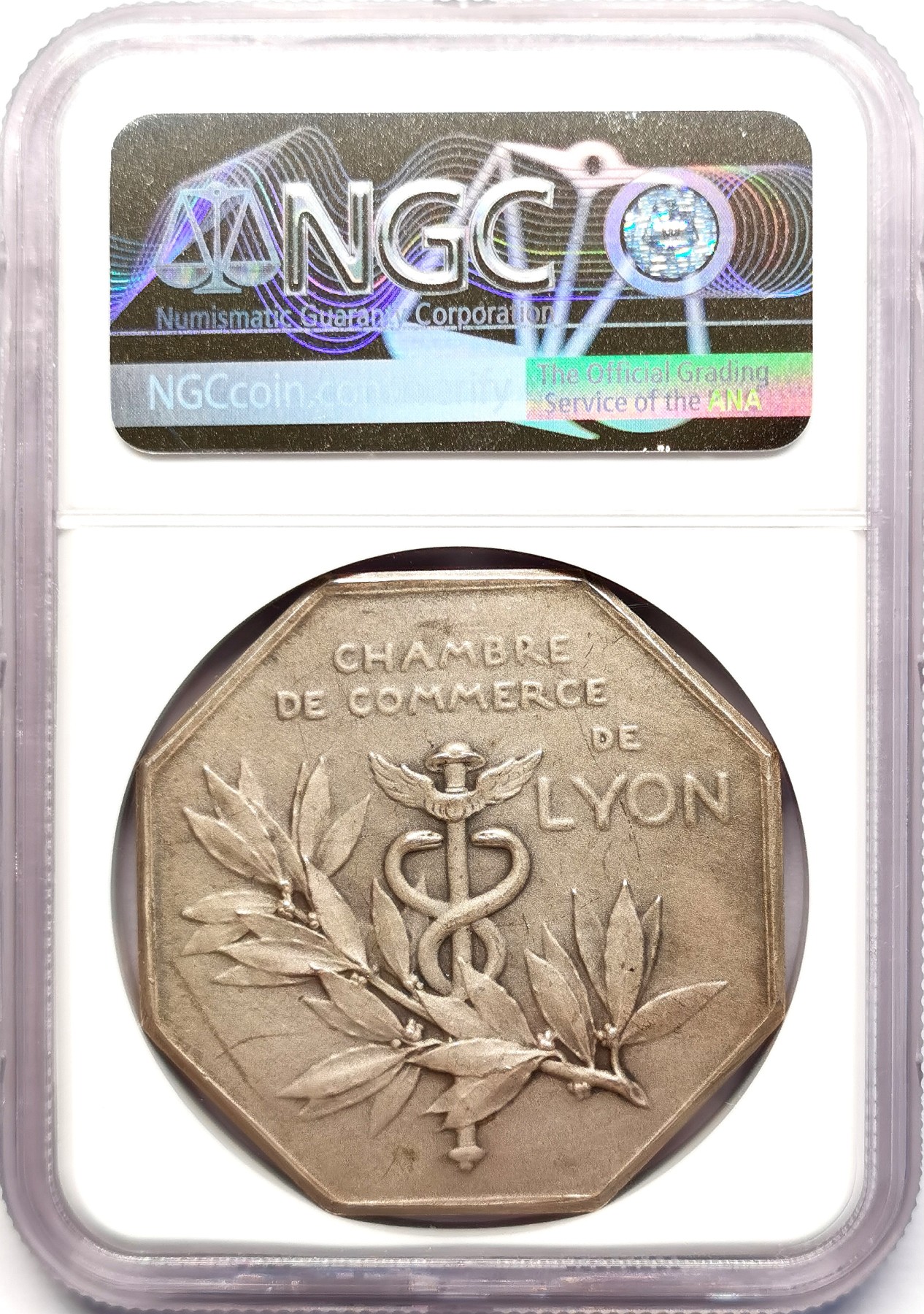 凡希社世界钱币微拍第二百五十一期 十九世纪法国纺织协会八角银章NGC-MS62 Roty作品！