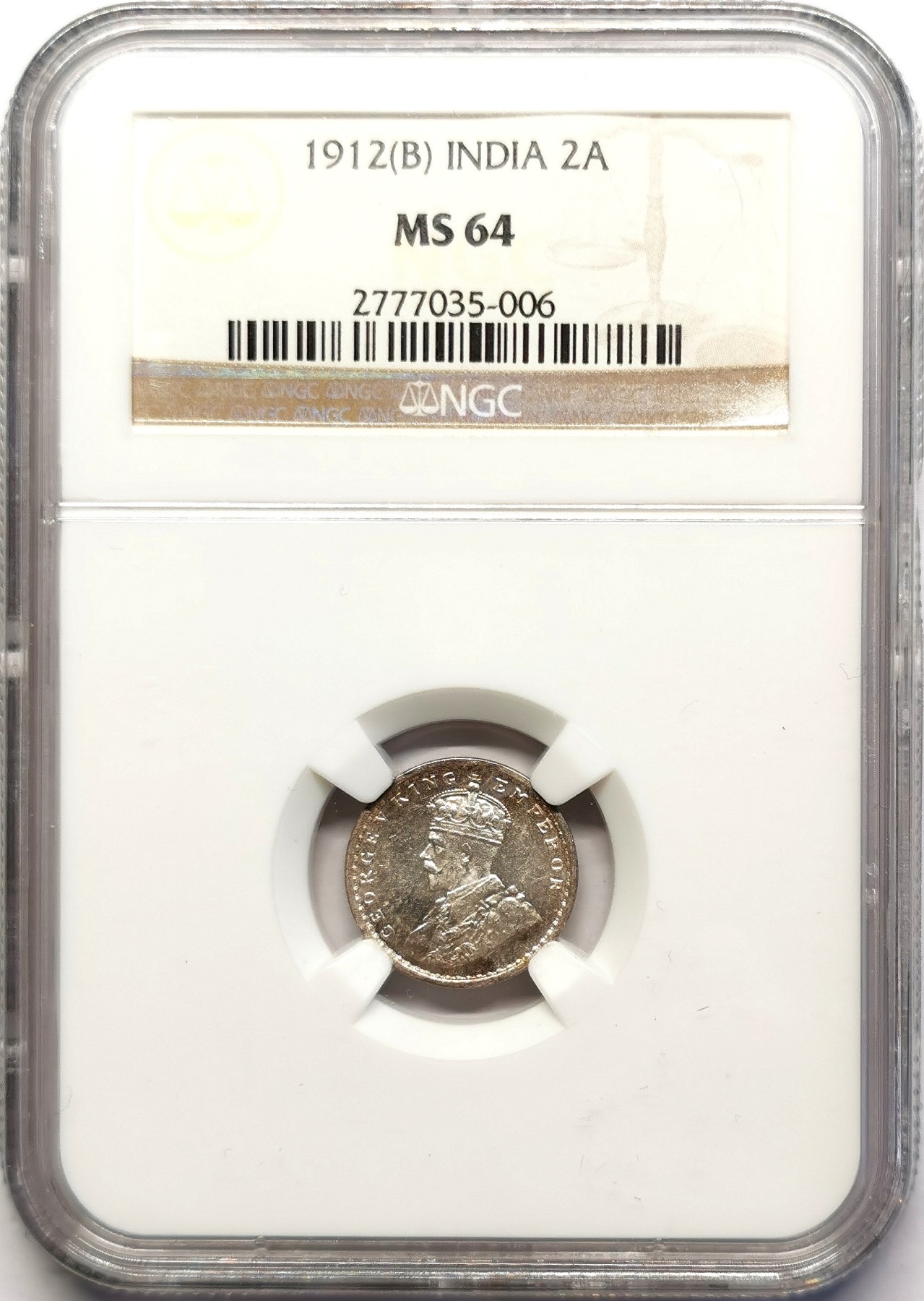 凡希社世界钱币微拍第二百五十一期 1912英属印度乔五2安那银币NGC-MS64