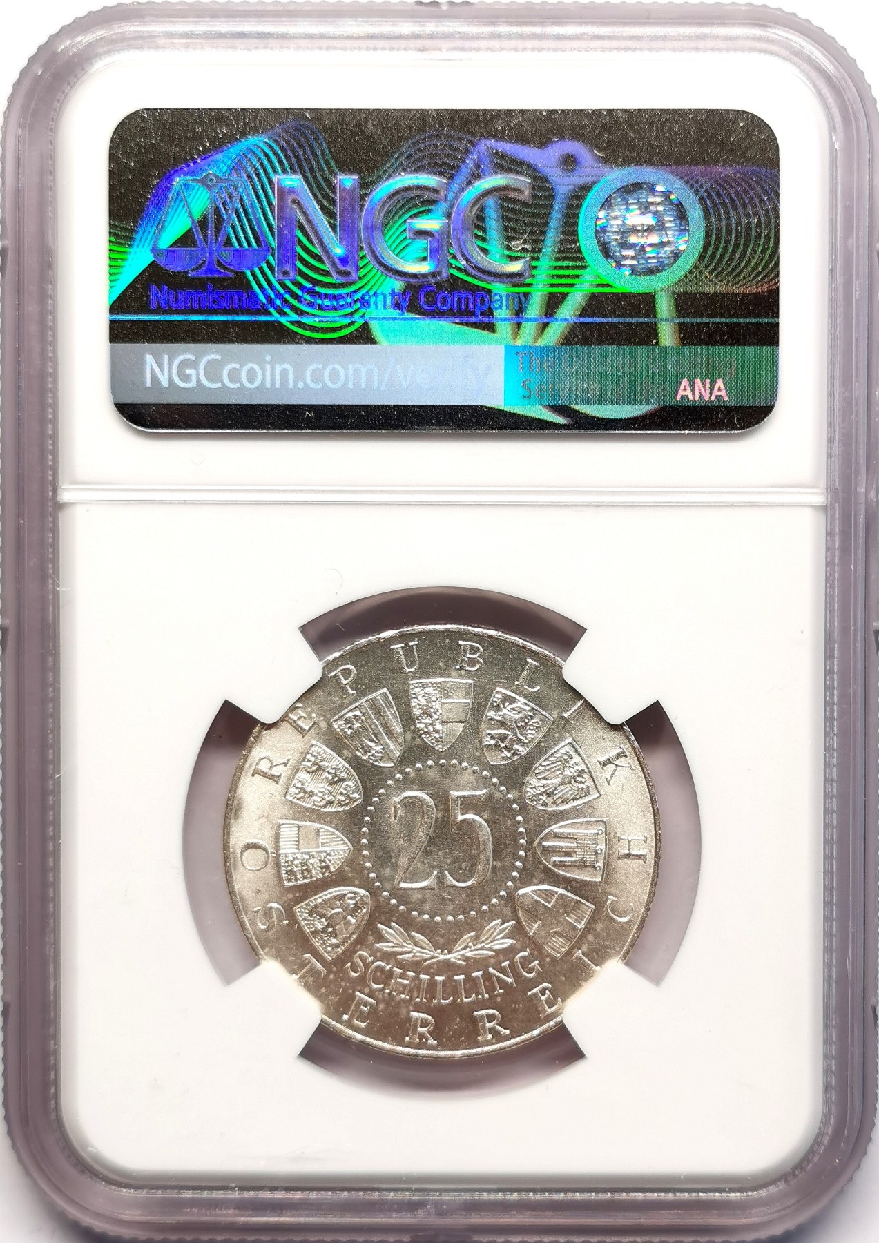 凡希社世界钱币微拍第二百五十一期 1963奥地利欧根亲王纪念25先令银币NGC-MS64