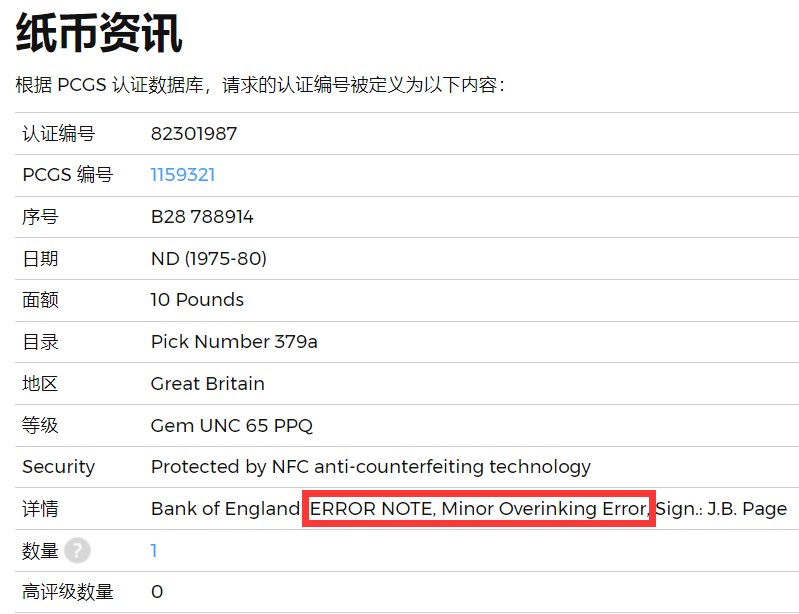 《张总收藏》122期-大美外币 英国1975-80年Pick#379a首签10镑PCGS65E ERROR NOTE 稀少错印钞-南丁格尔身边隐约可见女王