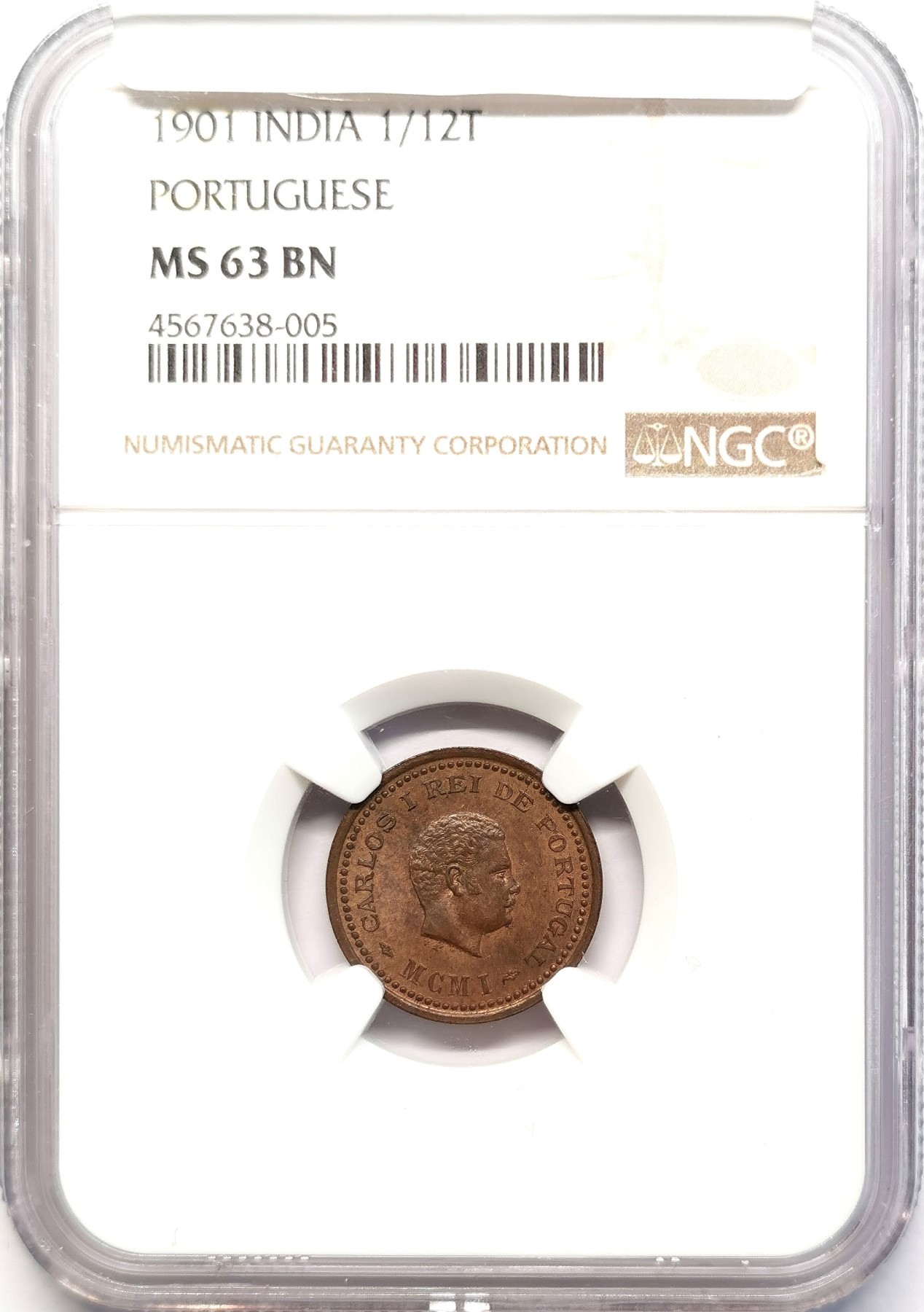 凡希社世界钱币微拍第二百五十一期 1901葡属印度1/12tanga铜辅币NGC-MS63品相极难得！