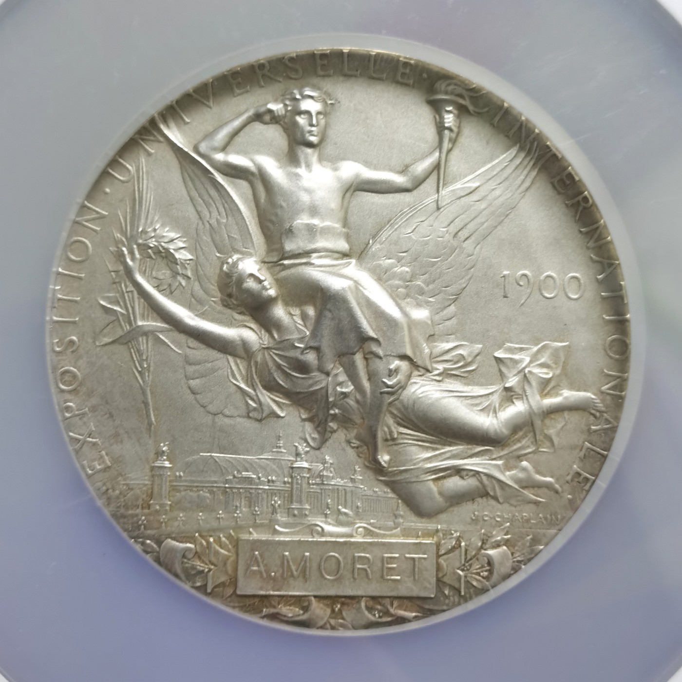 博洋堂世界钱币拍卖第048期（全场包邮） NGC MS64 唯一记录 法国1900年巴黎世博会大银章，直径：63mm，重量：约110克，侧铭：丰饶角+ARGENT，银质版极罕见