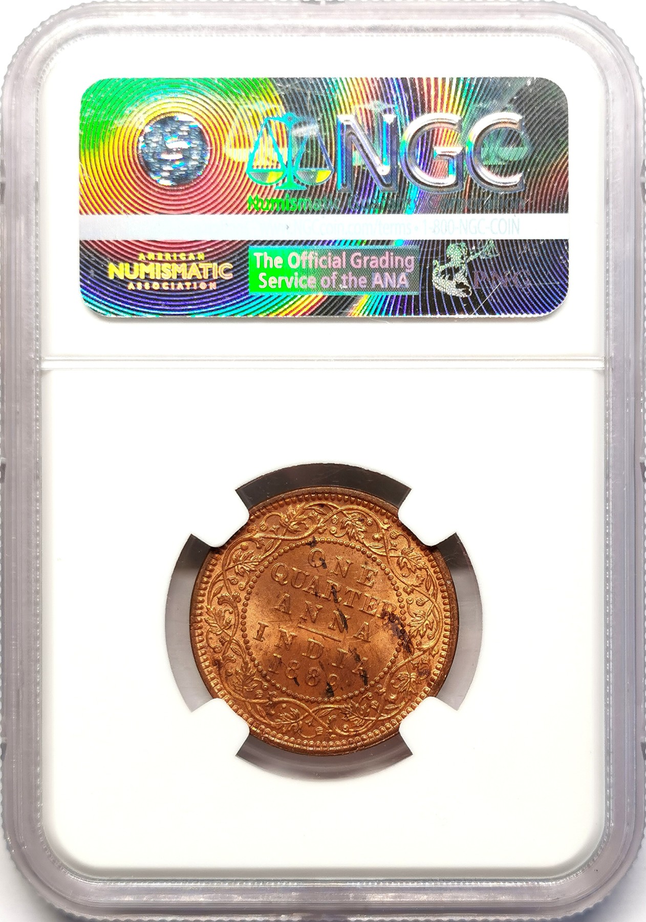 凡希社世界钱币微拍第二百五十一期 1889英属印度小维1/4安那铜币NGC-MS64