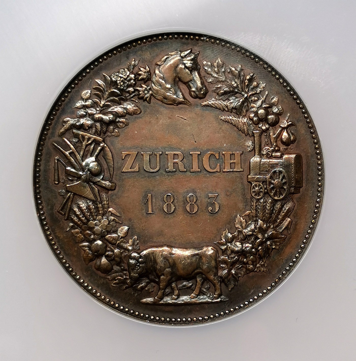 凡希社世界钱币微拍第二百五十一期 1883瑞士国家博览会纪念铜章NGC-AU58