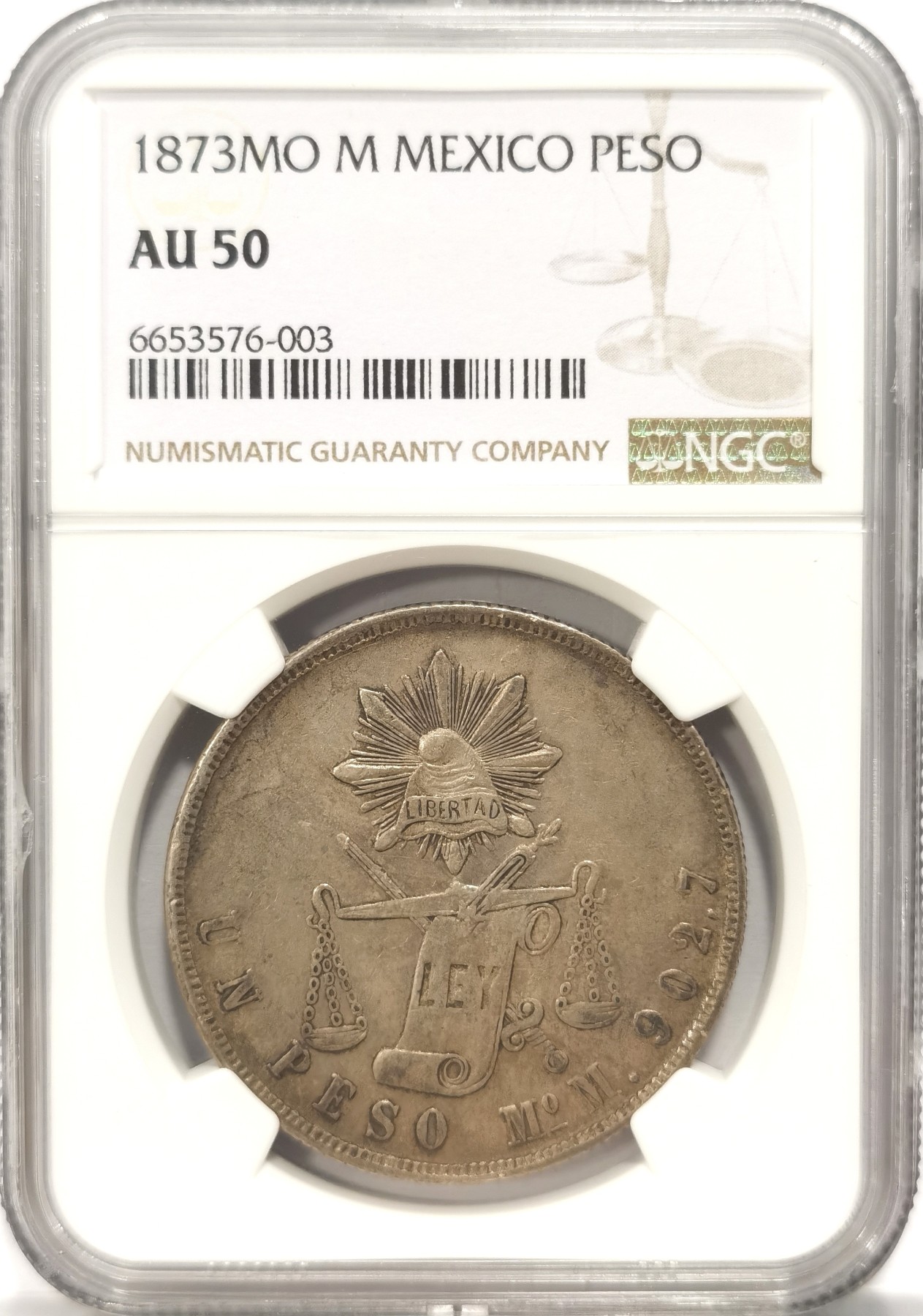 博洋堂世界钱币拍卖第048期（全场包邮） NGC AU50 墨西哥天平老鹰Mo 1873 1比索 原味天平 值得拥有