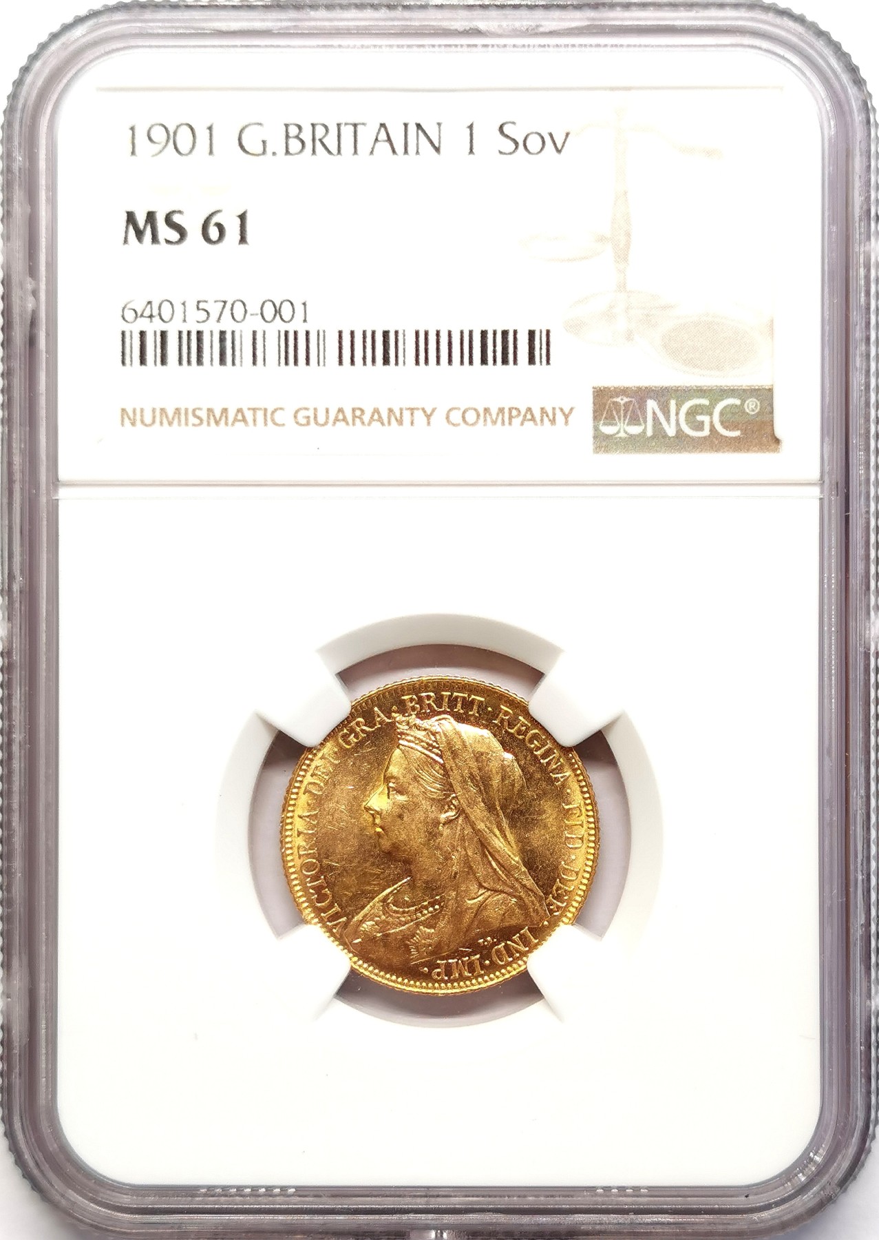 凡希社世界钱币微拍第二百五十一期 1901英国老维批纱索维林金币NGC-MS61