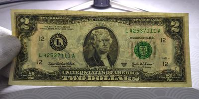 4张~美国2美元豹子号111、222、999有4无4无47靓号靓品