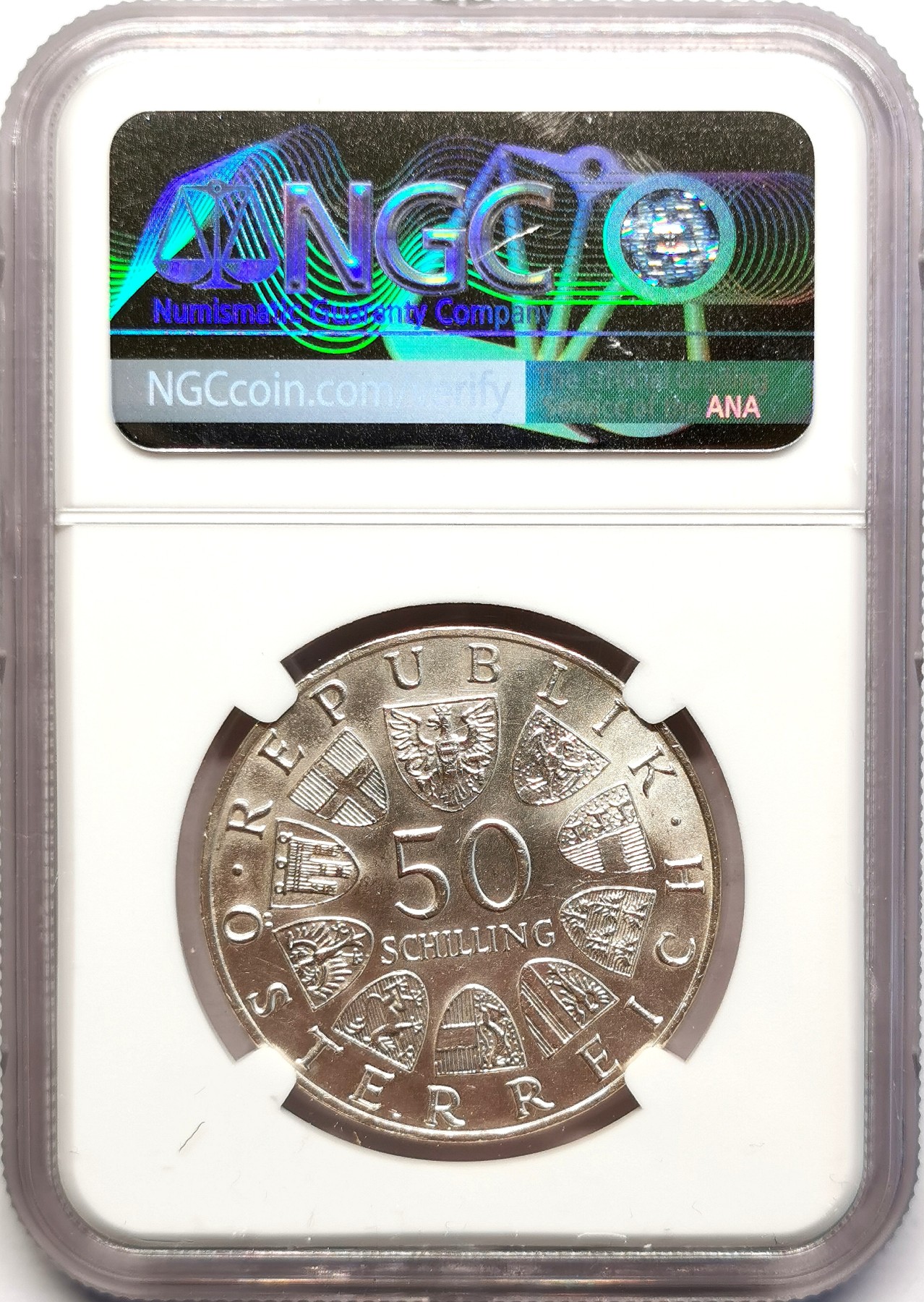 凡希社世界钱币微拍第二百五十一期 1967奥地利蓝色多瑙河50先令纪念银币NGC-UNCD