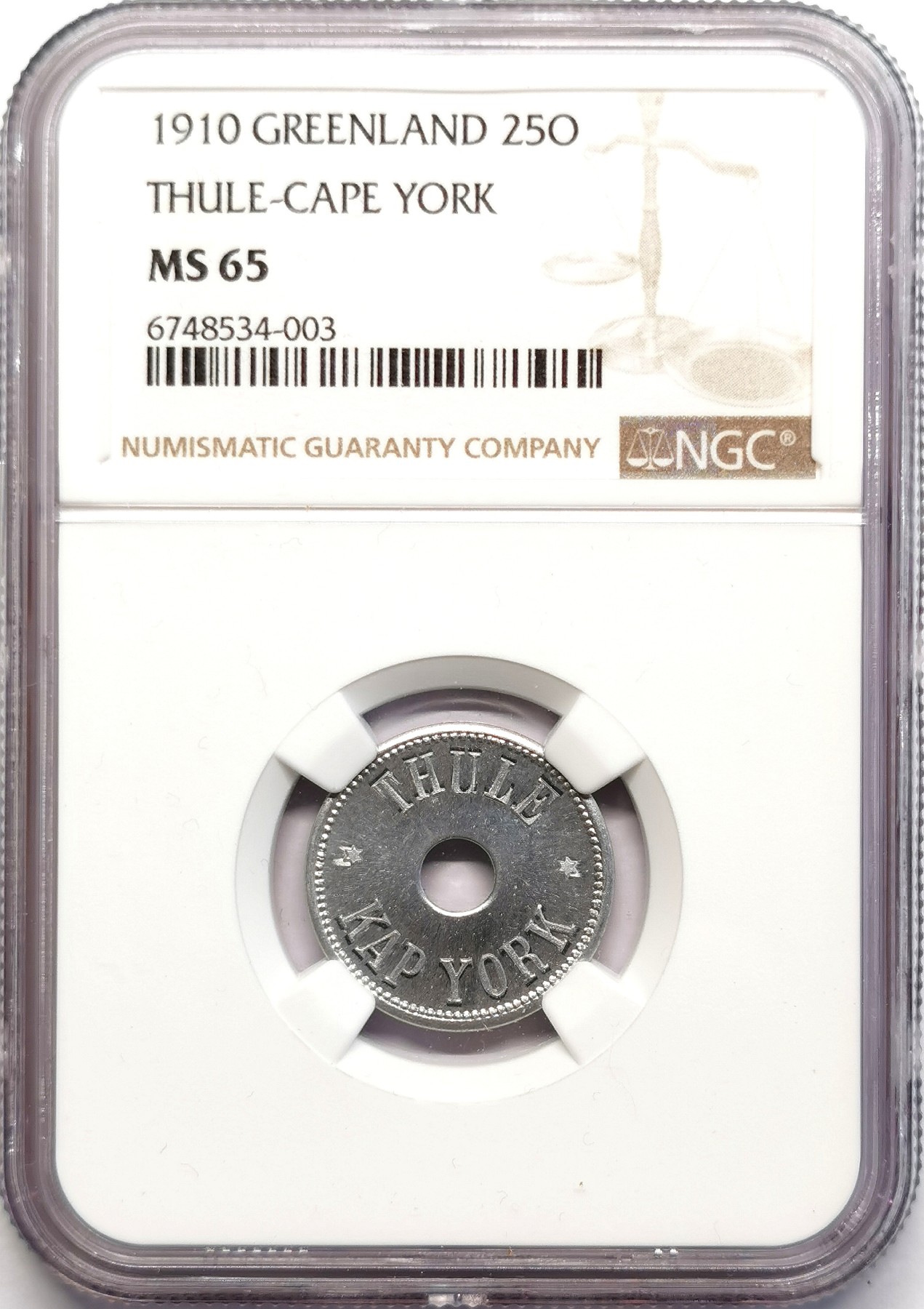 凡希社世界钱币微拍第二百五十一期 1910格陵兰矿业公司25欧尔NGC-MS65