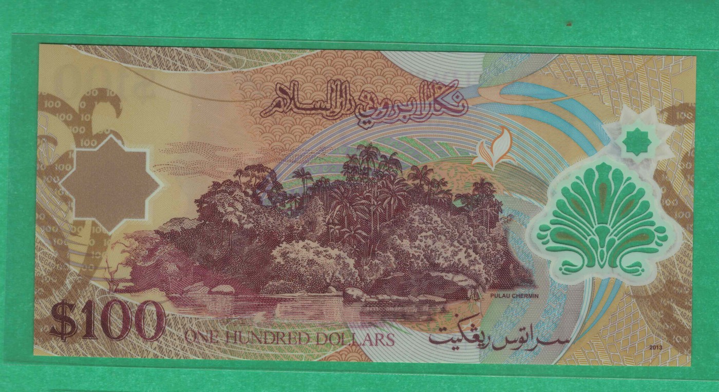 文莱100林吉特 2013年 塑料钞 亚洲币 实物图 UNC